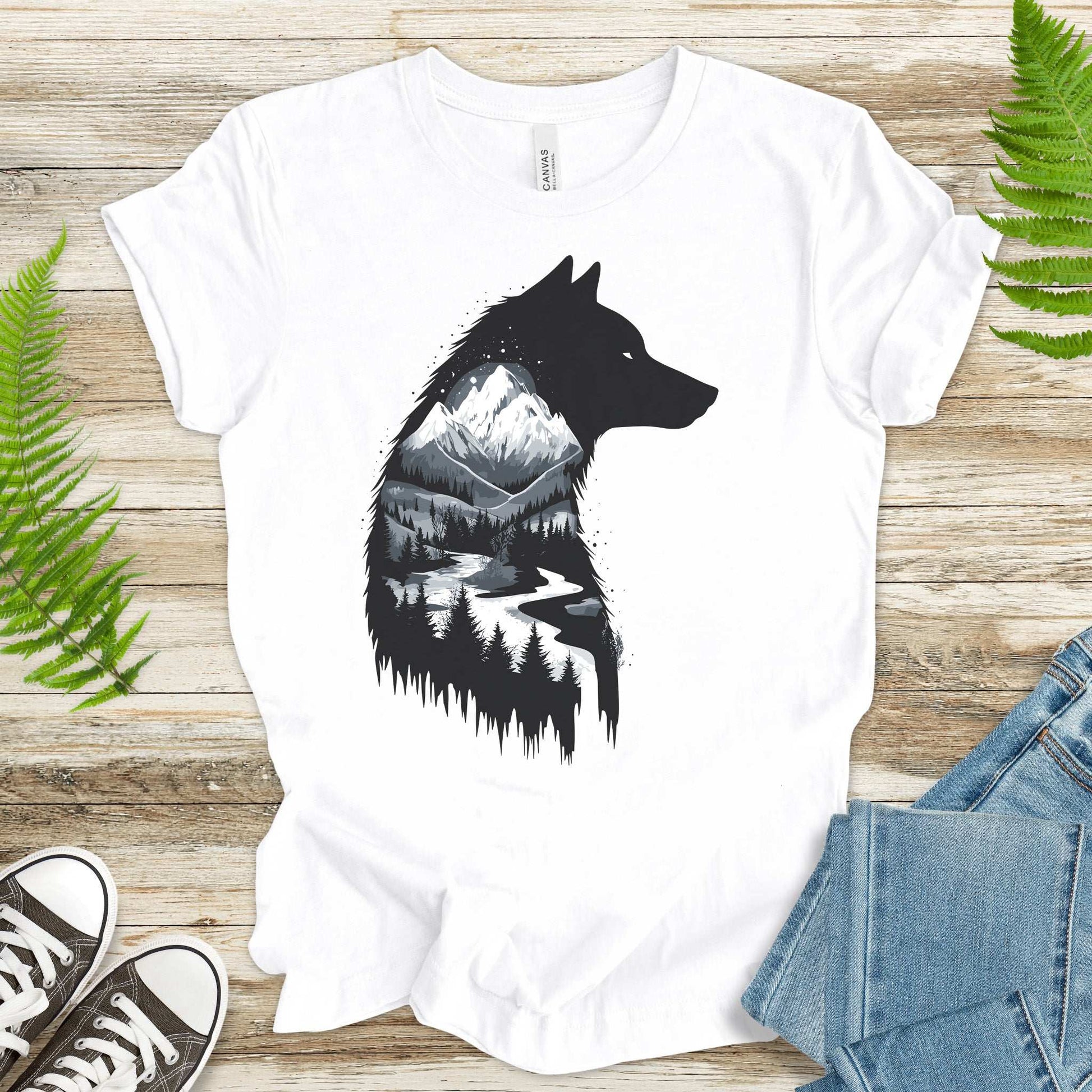 Wolf Mountain Spirit T-Shirt – Dark Forest Falls & Wilderness Soul Tee