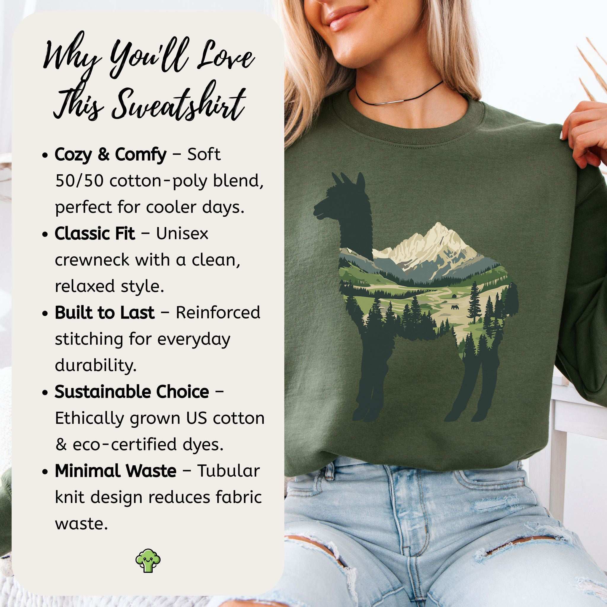 Alpine Alpaca Mountain Sweatshirt – Serene Highland Spirit Animal Design