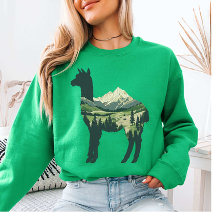 Alpine Alpaca Mountain Sweatshirt – Serene Highland Spirit Animal Design