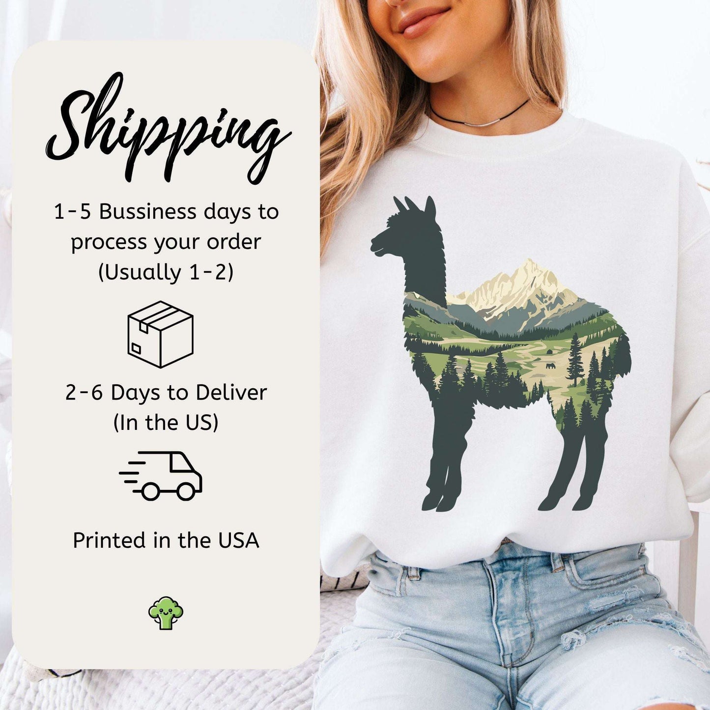 Alpine Alpaca Mountain Sweatshirt – Serene Highland Spirit Animal Design