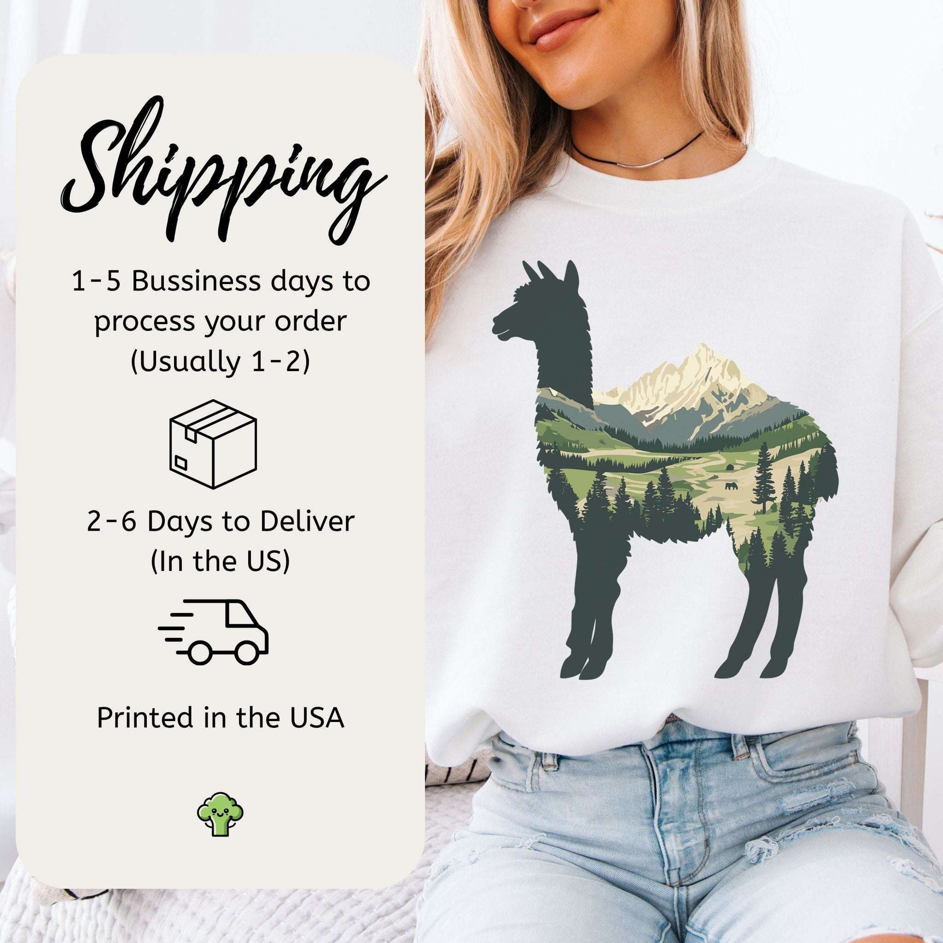 Alpine Alpaca Mountain Sweatshirt – Serene Highland Spirit Animal Design