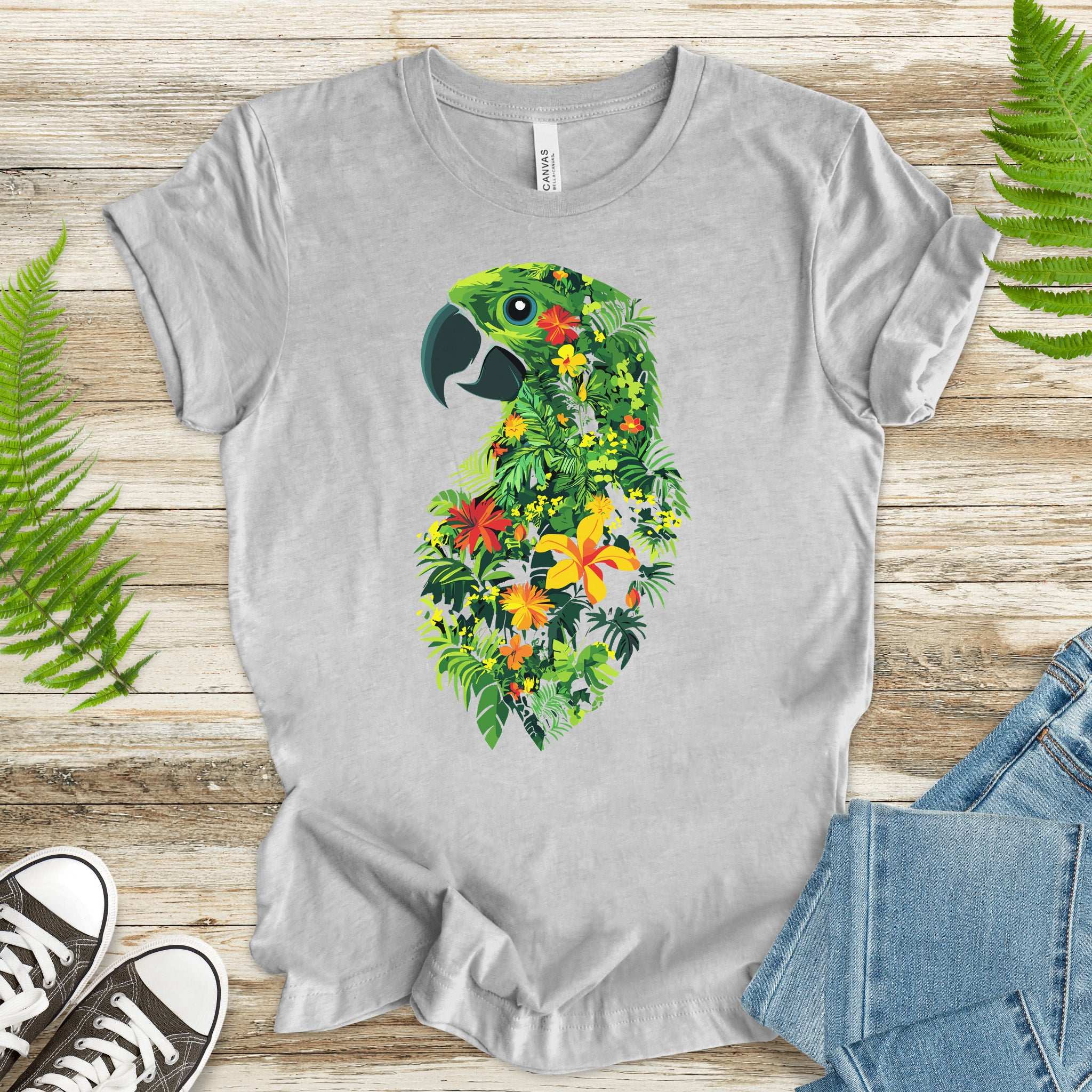 Tropical Parrot Jungle T-Shirt – Vibrant Floral Bird Lover Tee