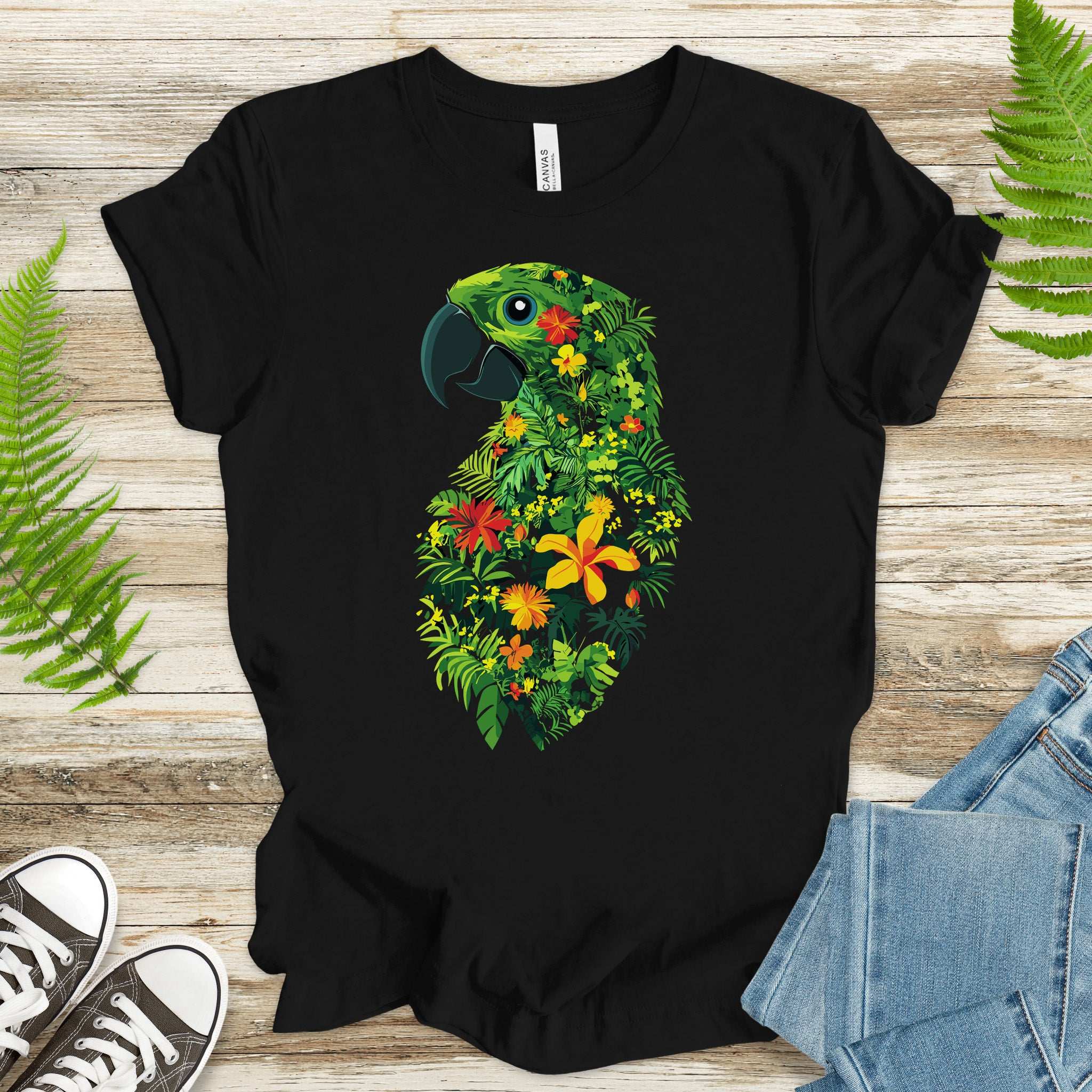 Tropical Parrot Jungle T-Shirt – Vibrant Floral Bird Lover Tee