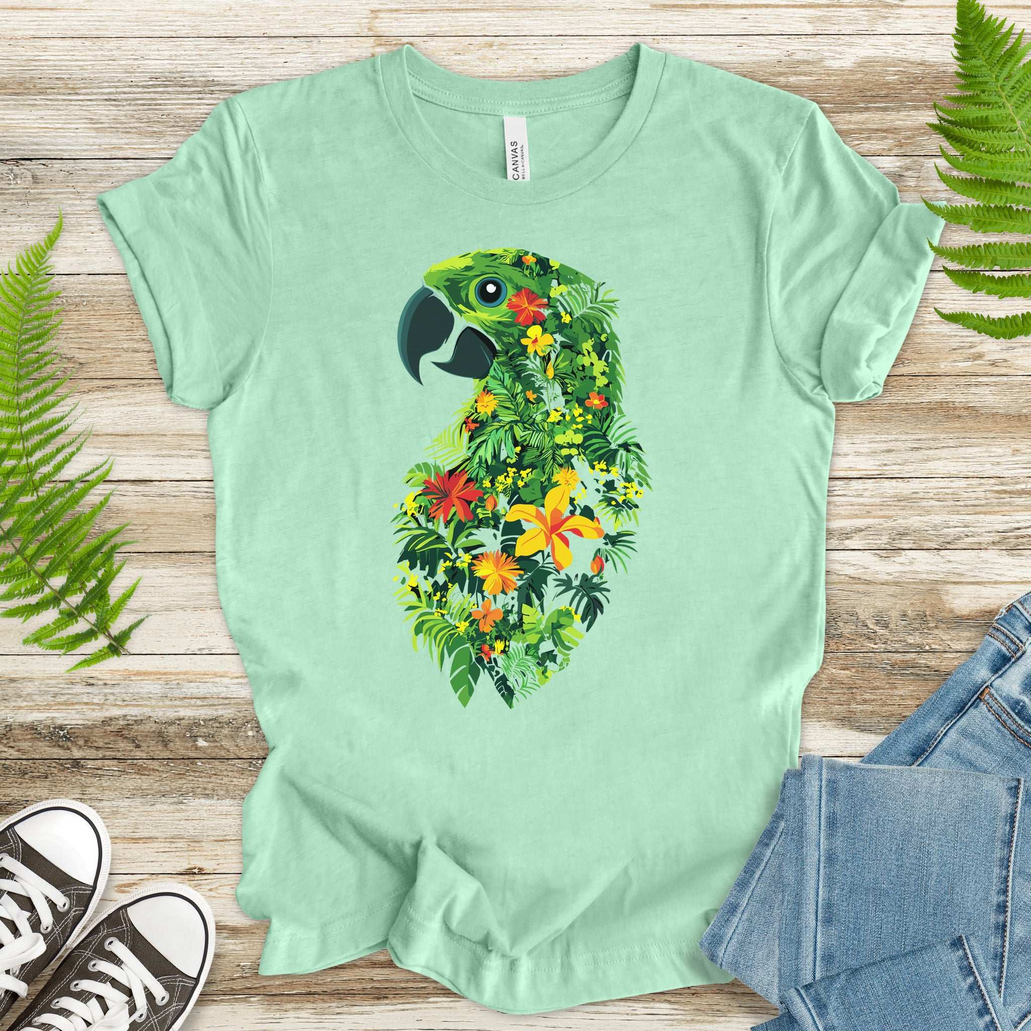 Tropical Parrot Jungle T-Shirt – Vibrant Floral Bird Lover Tee