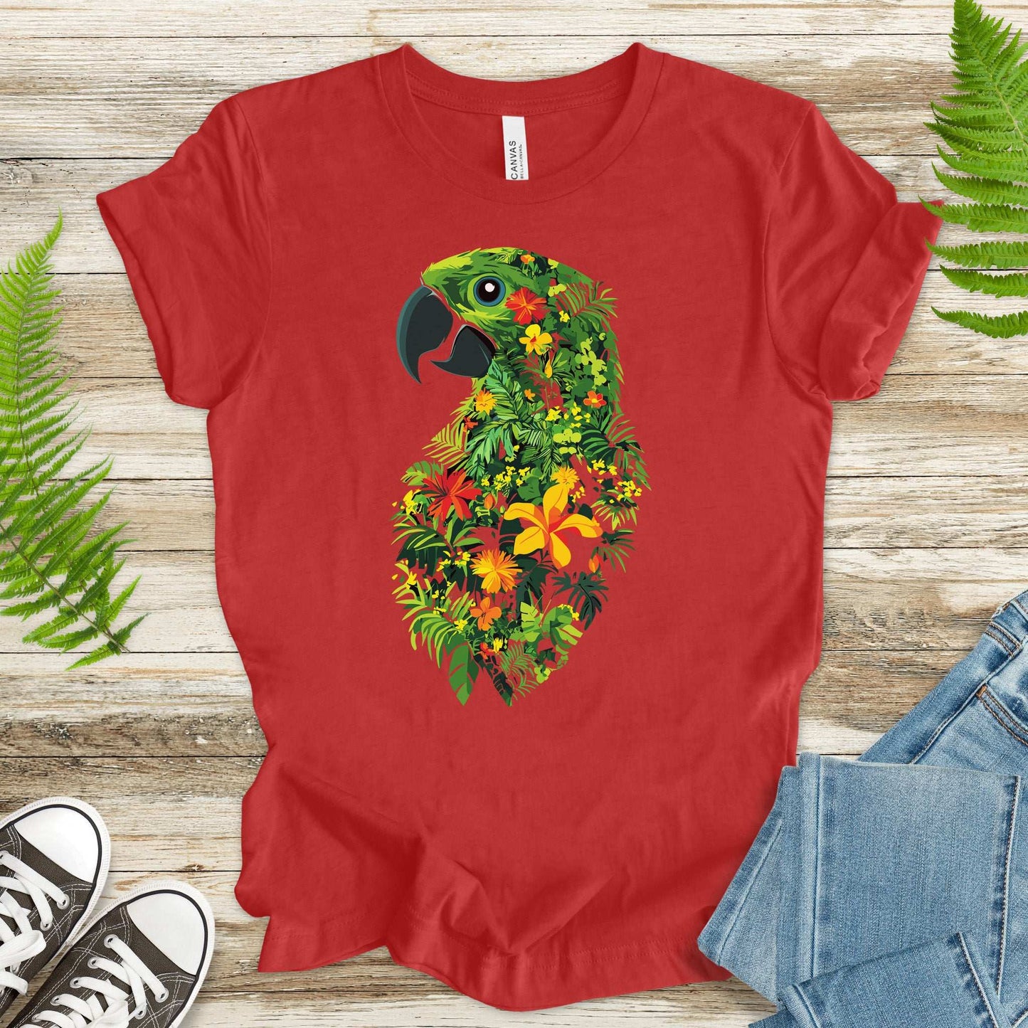 Tropical Parrot Jungle T-Shirt – Vibrant Floral Bird Lover Tee