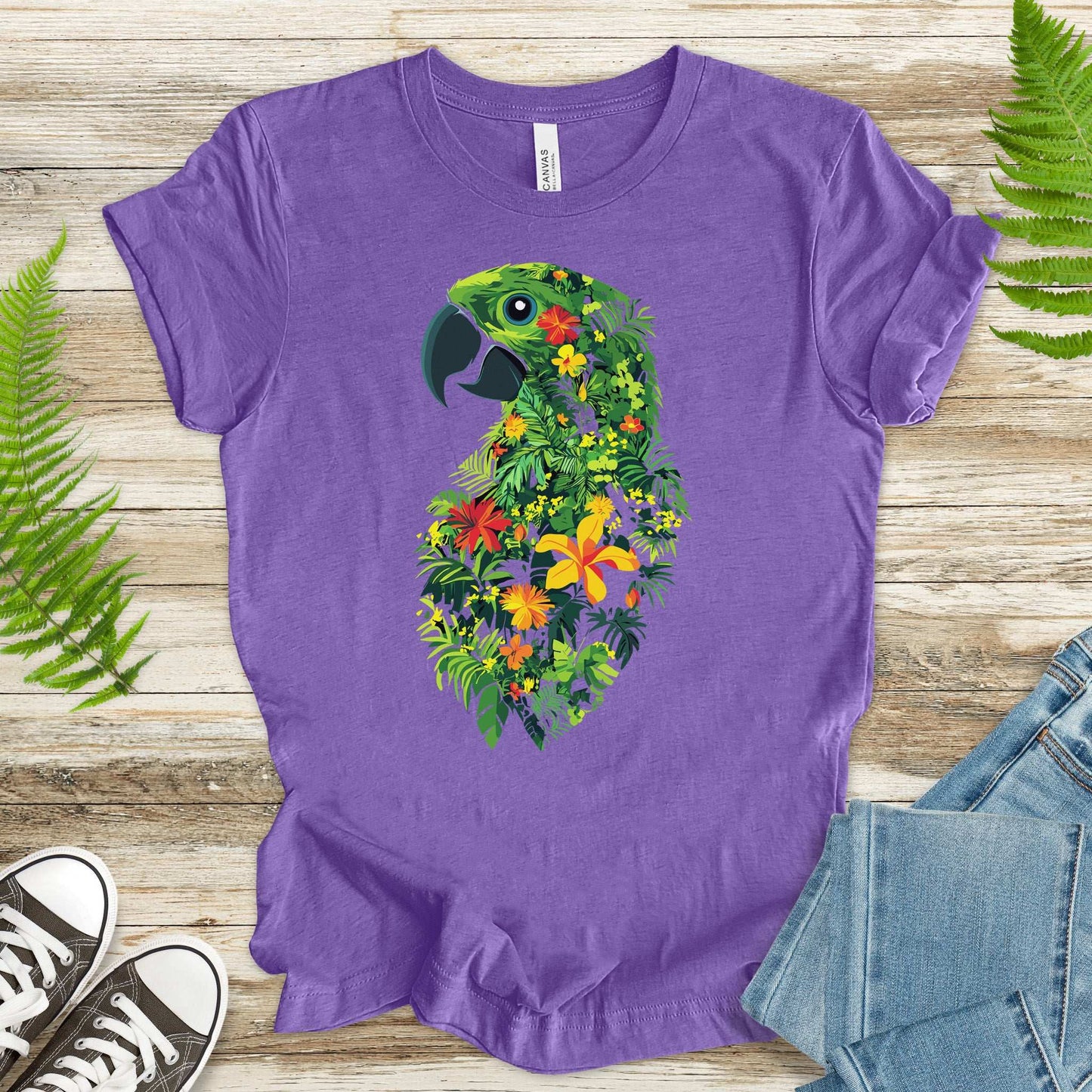 Tropical Parrot Jungle T-Shirt – Vibrant Floral Bird Lover Tee