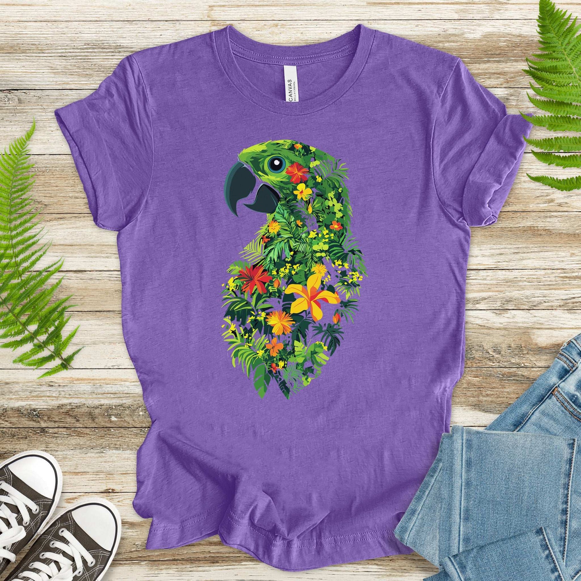 Tropical Parrot Jungle T-Shirt – Vibrant Floral Bird Lover Tee