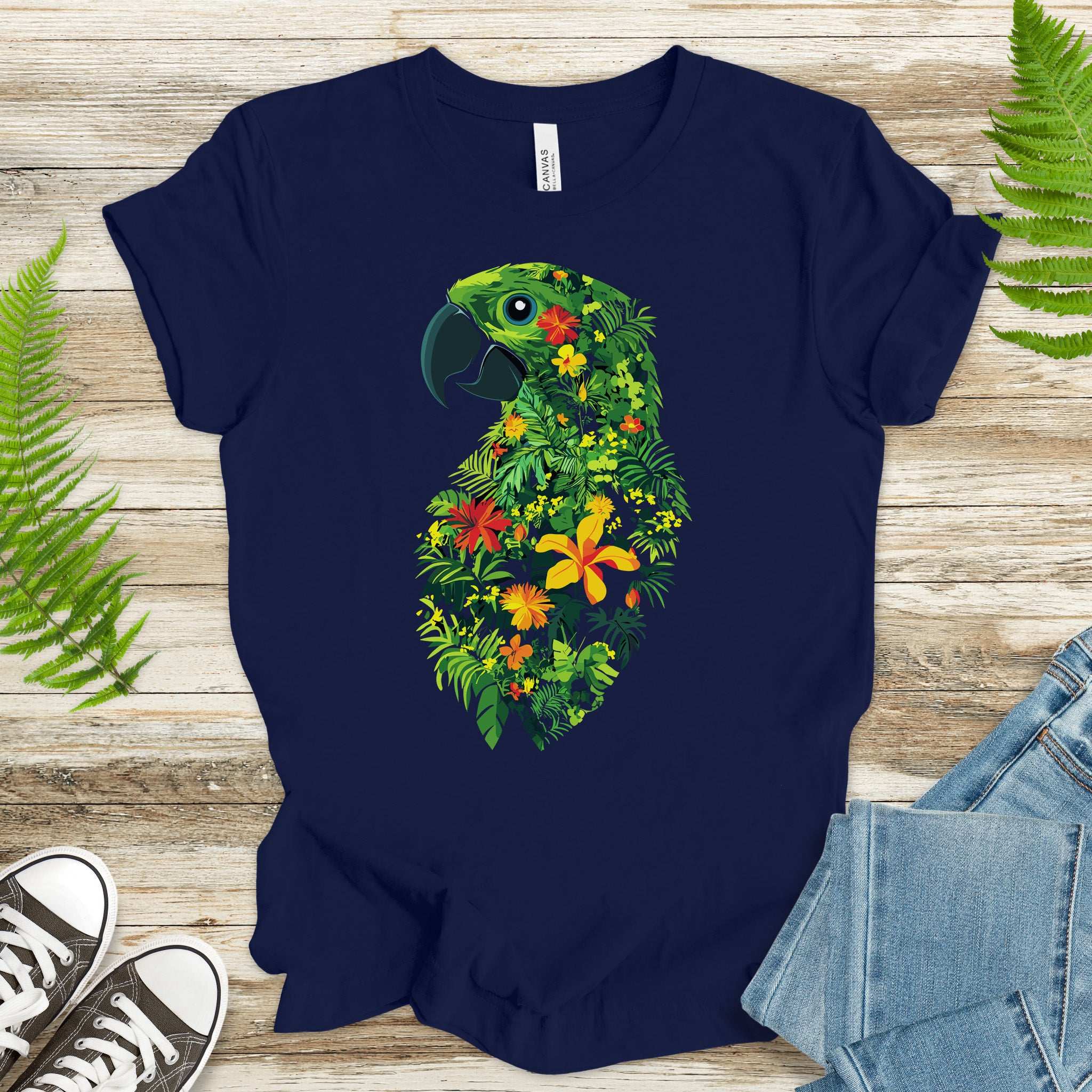 Tropical Parrot Jungle T-Shirt – Vibrant Floral Bird Lover Tee