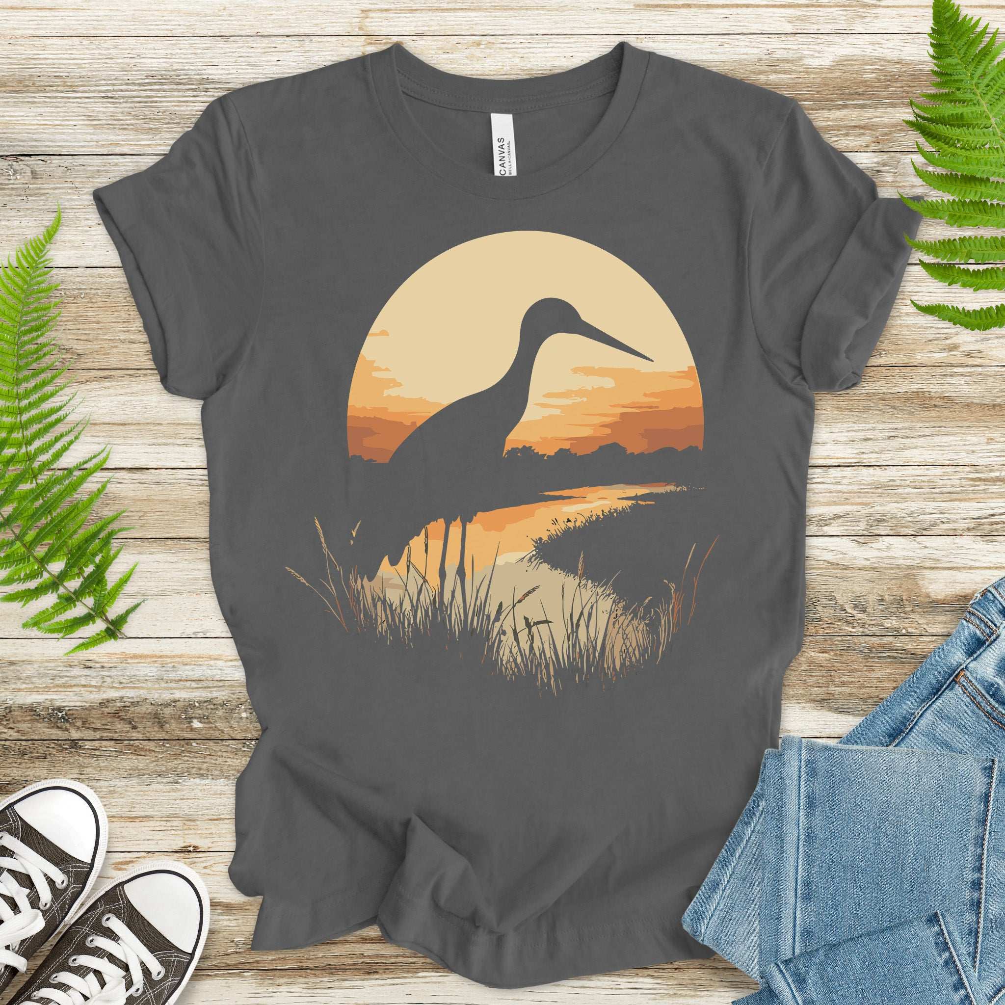 Stork River Sunset T-Shirt – Peaceful Safari Bird Lover Tee