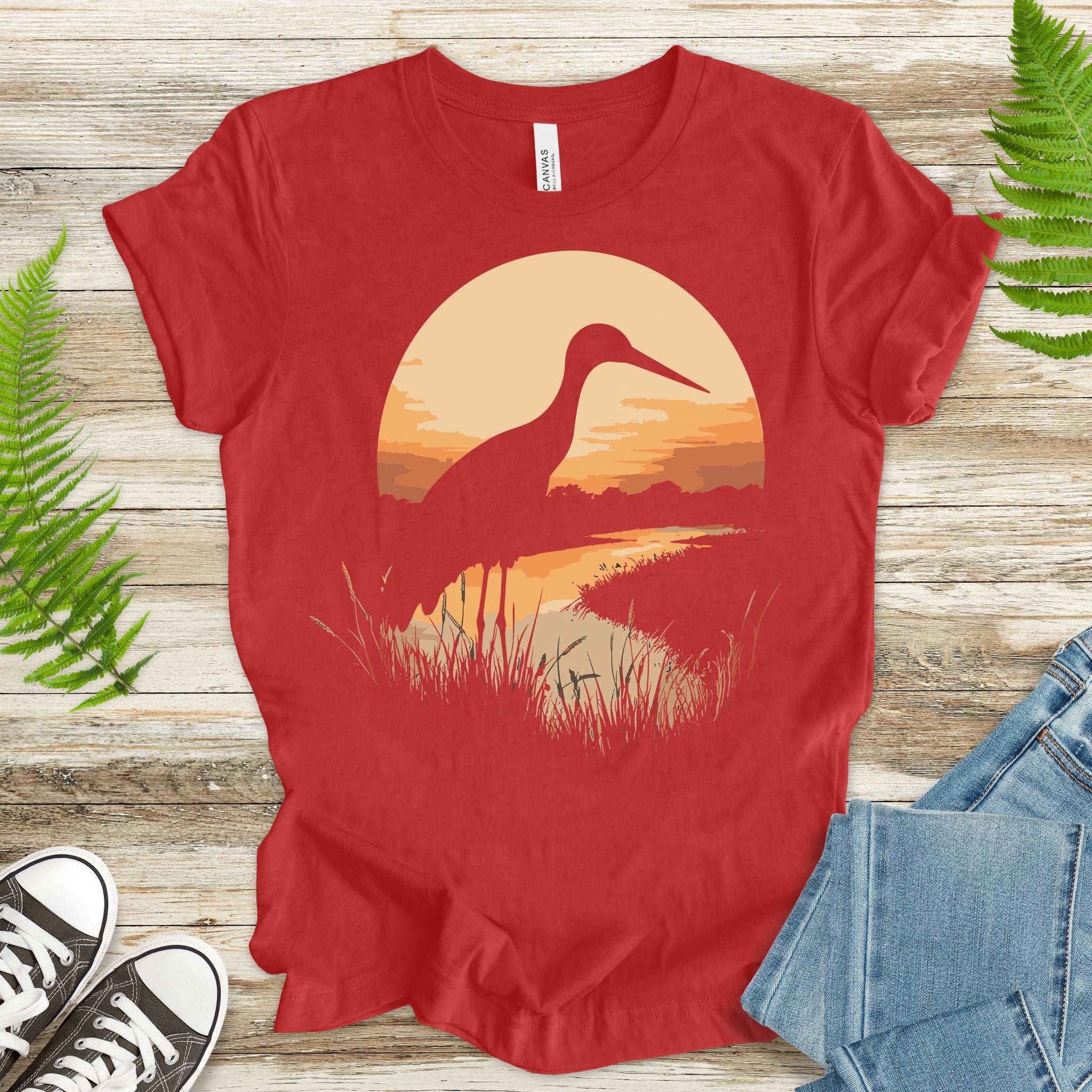 Stork River Sunset T-Shirt – Peaceful Safari Bird Lover Tee