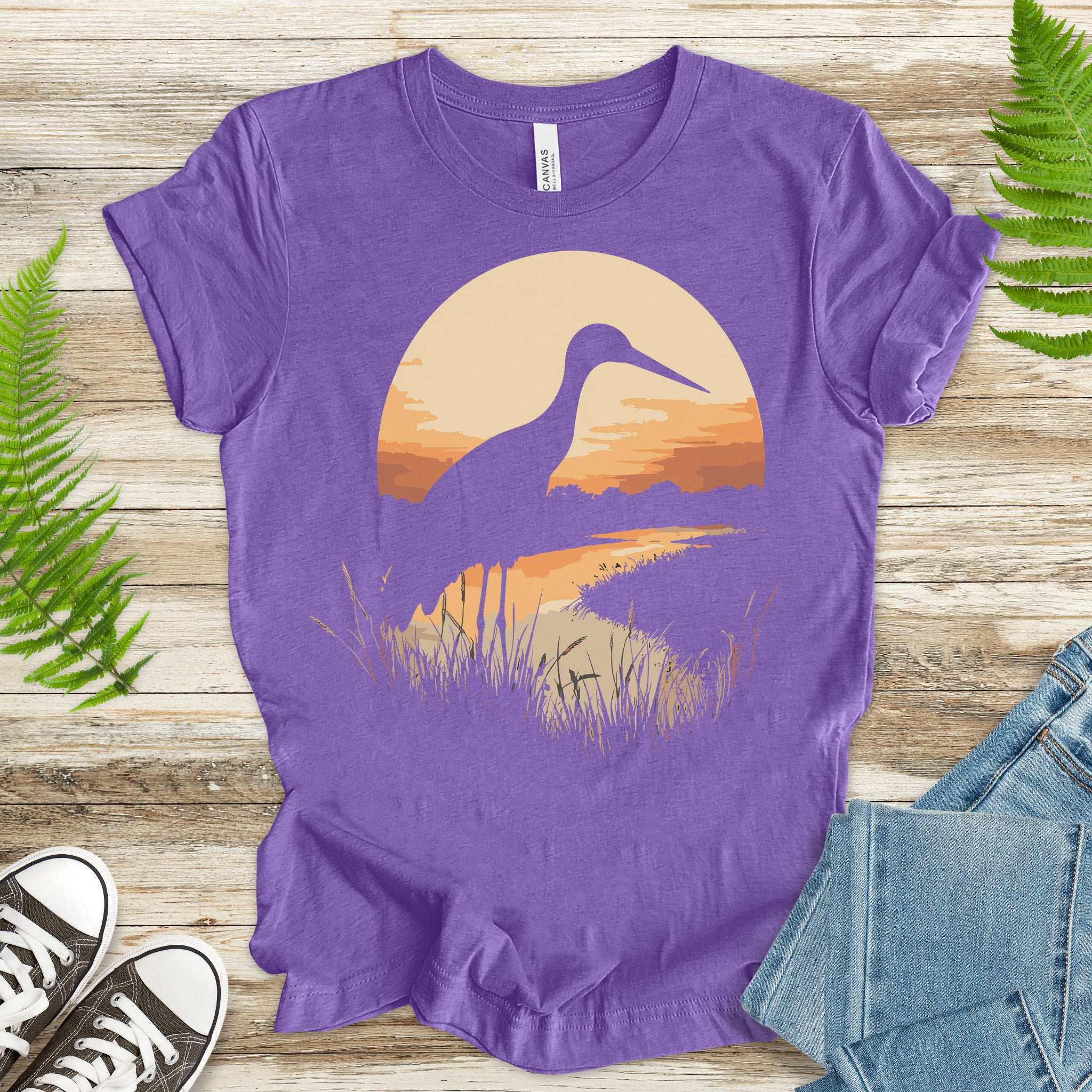 Stork River Sunset T-Shirt – Peaceful Safari Bird Lover Tee