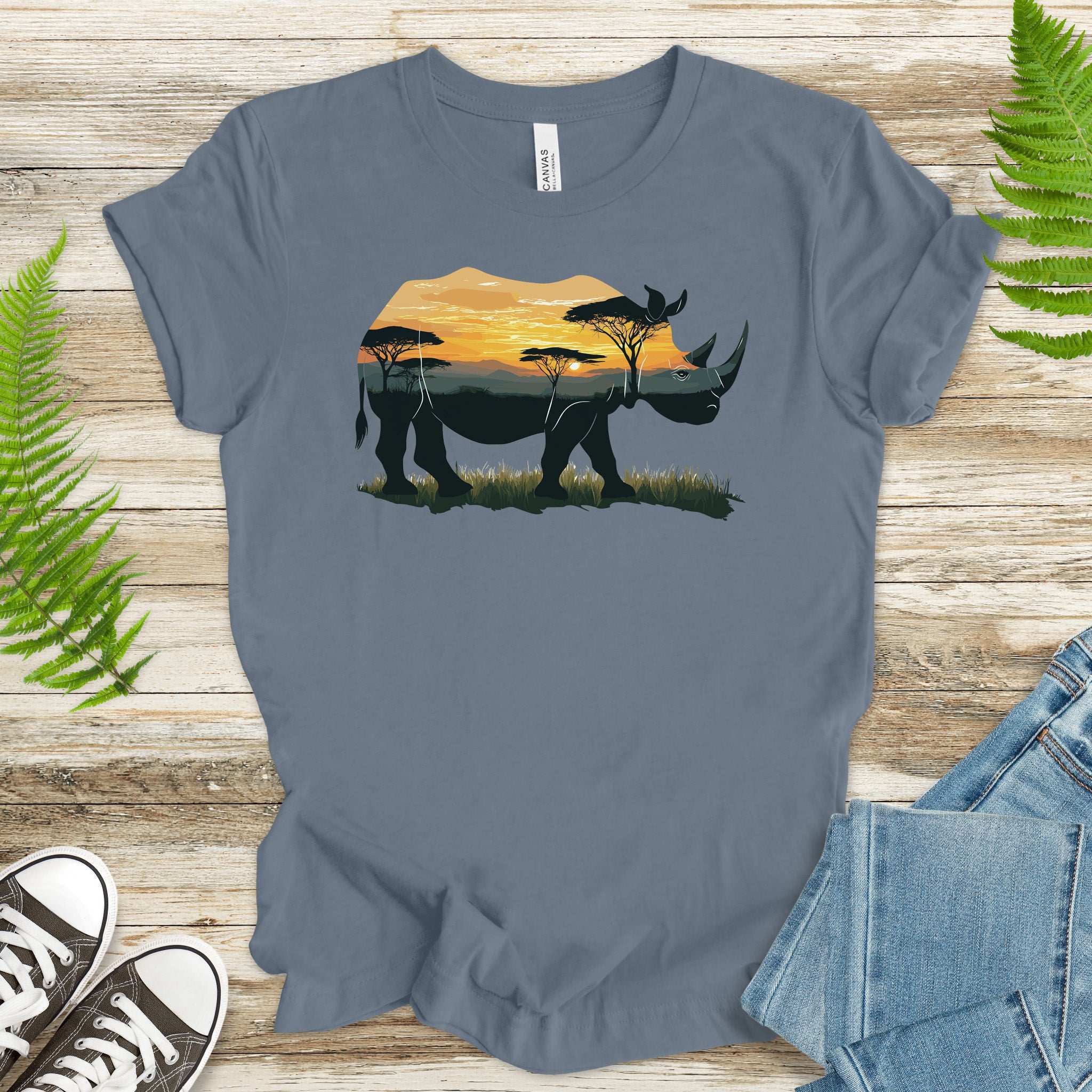 Rhino Savannah Sunset T-Shirt – Bold Safari Spirit Animal Tee