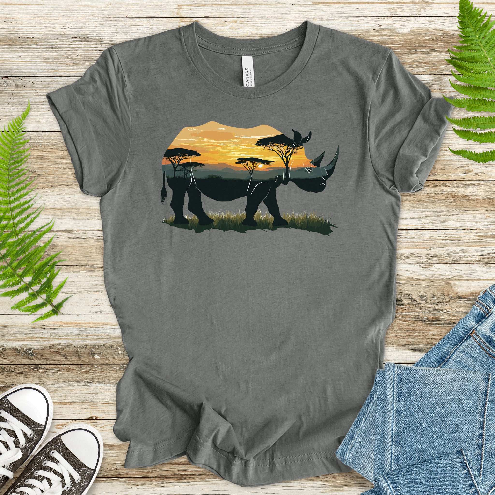 Rhino Savannah Sunset T-Shirt – Bold Safari Spirit Animal Tee