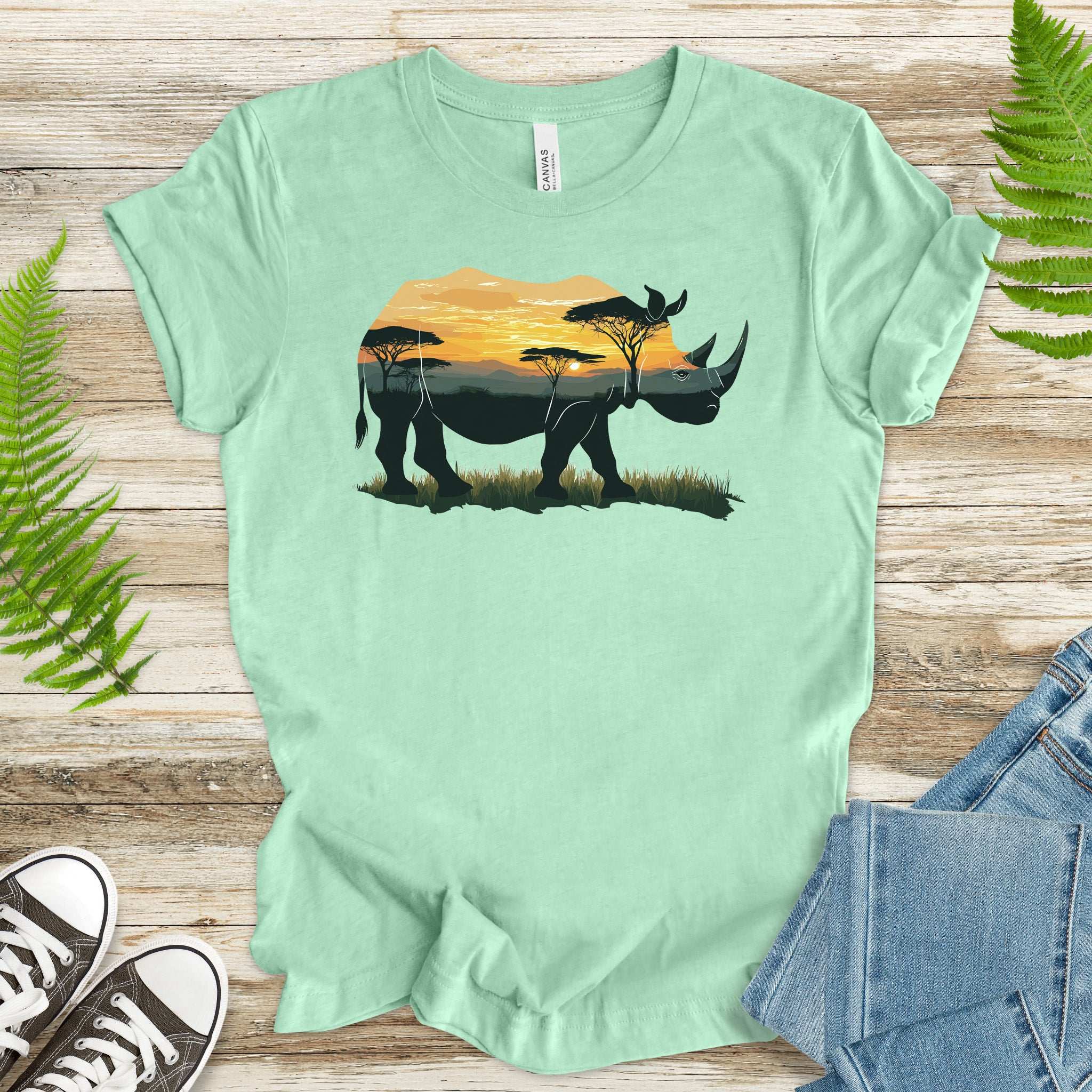 Rhino Savannah Sunset T-Shirt – Bold Safari Spirit Animal Tee
