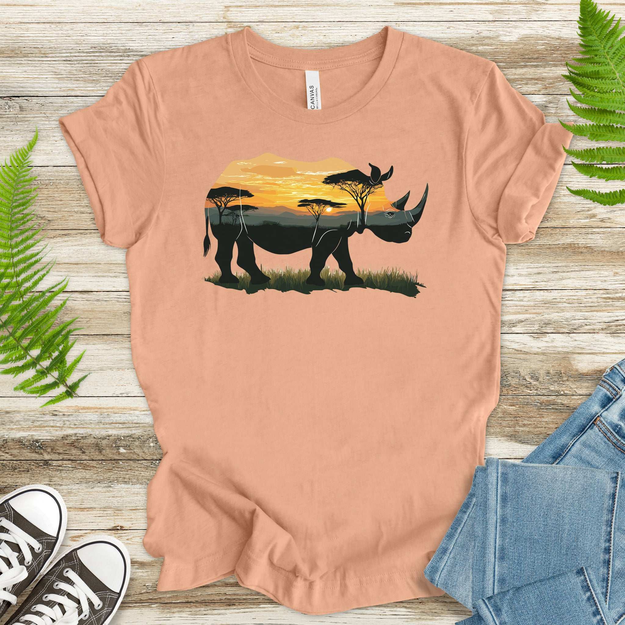 Rhino Savannah Sunset T-Shirt – Bold Safari Spirit Animal Tee
