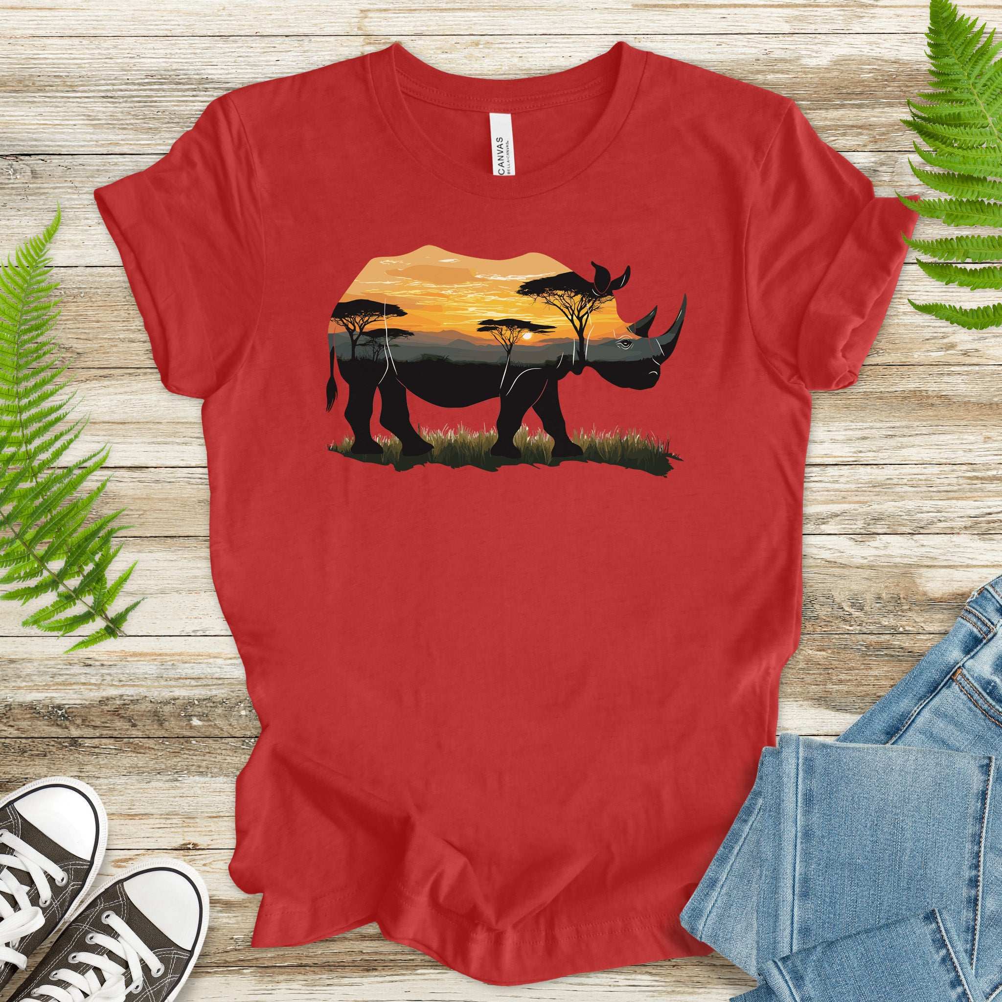 Rhino Savannah Sunset T-Shirt – Bold Safari Spirit Animal Tee