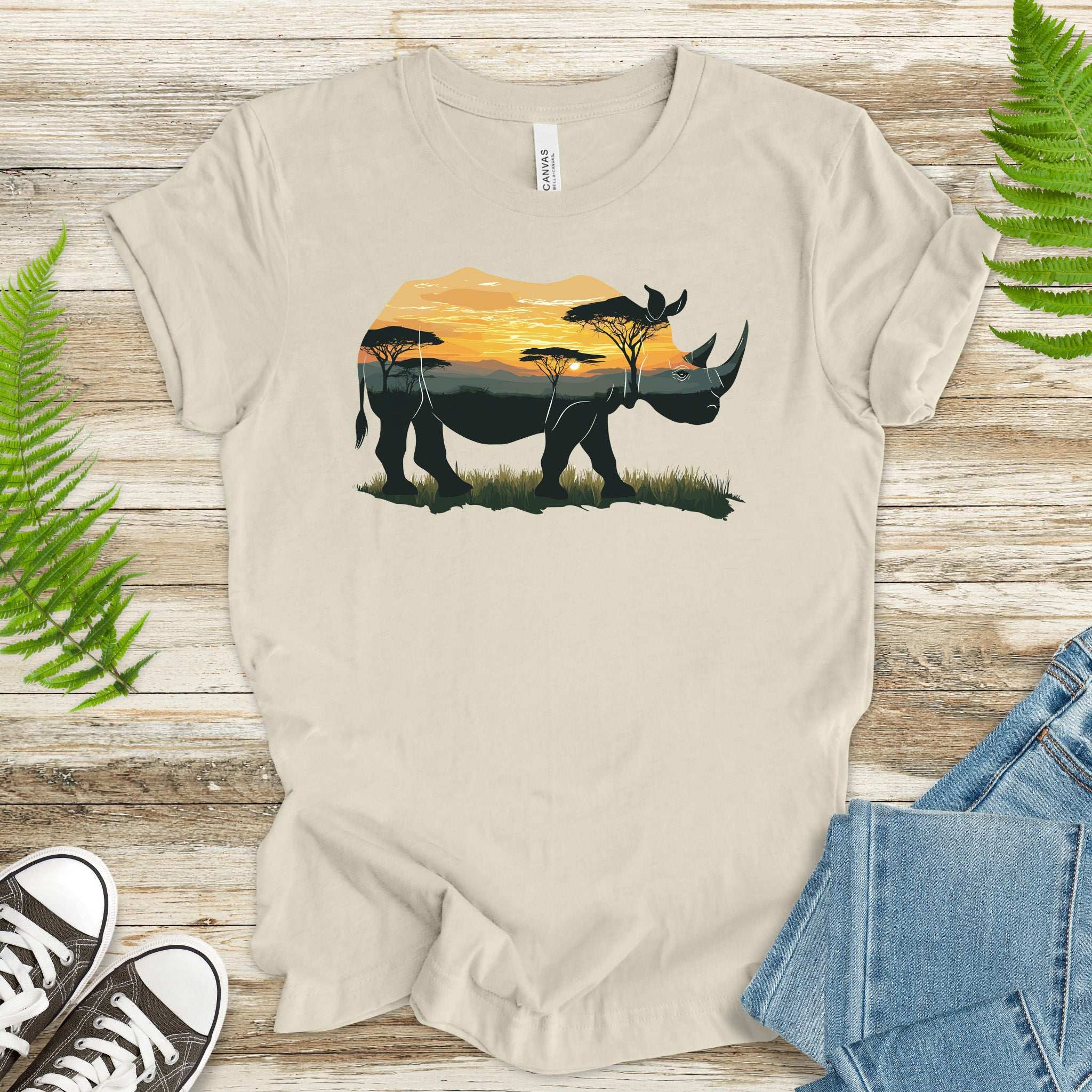 Rhino Savannah Sunset T-Shirt – Bold Safari Spirit Animal Tee