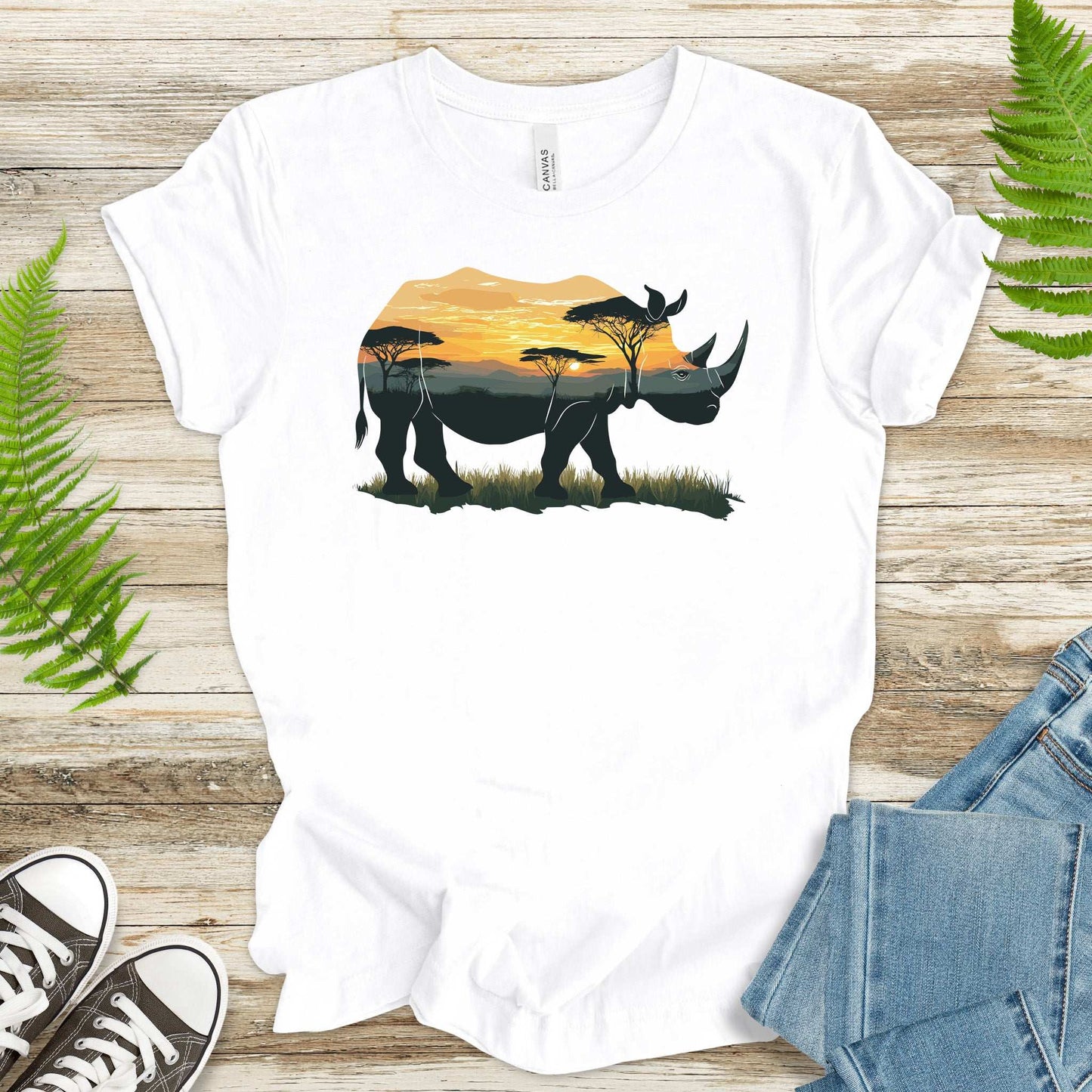 Rhino Savannah Sunset T-Shirt – Bold Safari Spirit Animal Tee