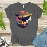 Whale in Coral Sunset T-Shirt – Dreamy Ocean Lover Graphic Tee