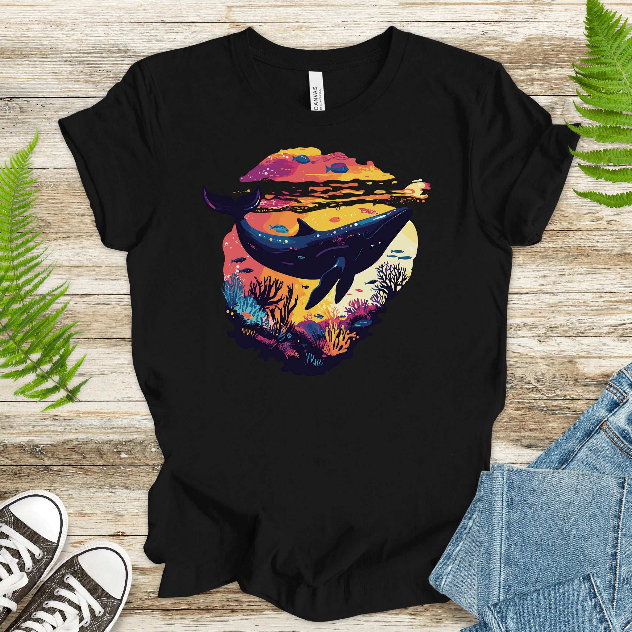 Whale in Coral Sunset T-Shirt – Dreamy Ocean Lover Graphic Tee