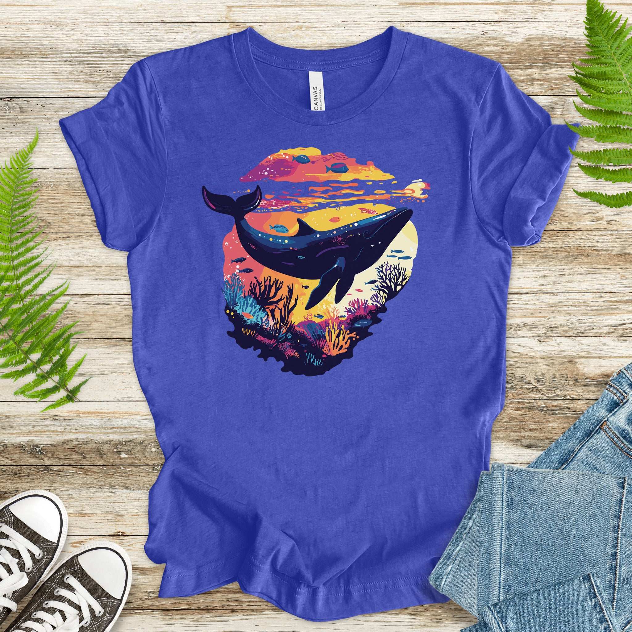Whale in Coral Sunset T-Shirt – Dreamy Ocean Lover Graphic Tee
