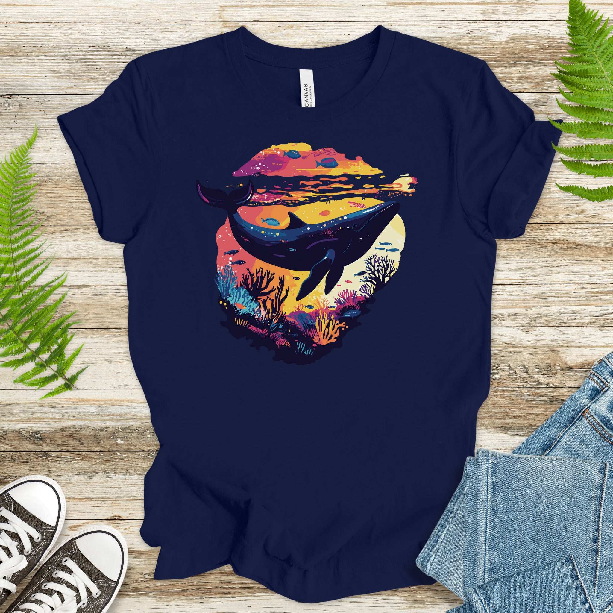 Whale in Coral Sunset T-Shirt – Dreamy Ocean Lover Graphic Tee