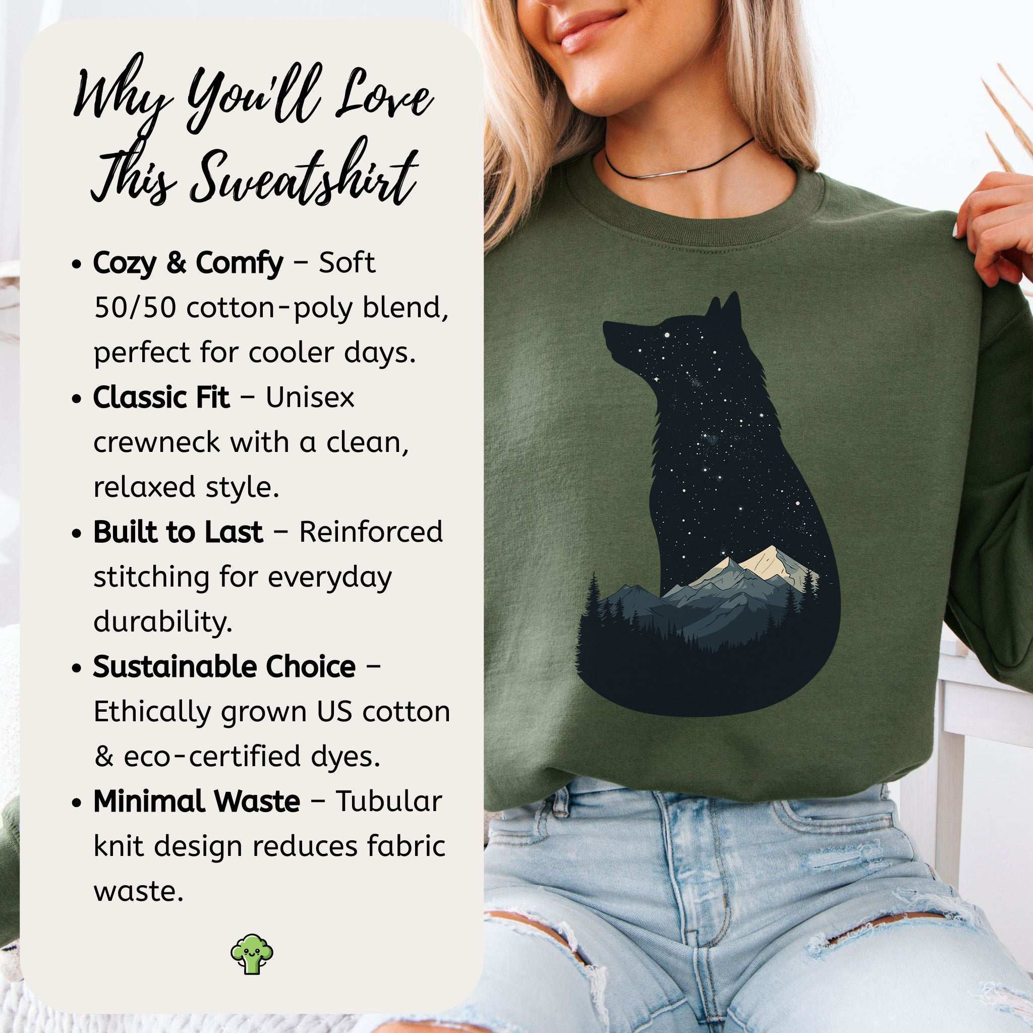 Wolf Silhouette Night Mountain Sweatshirt – Wild & Free Spirit Animal Design