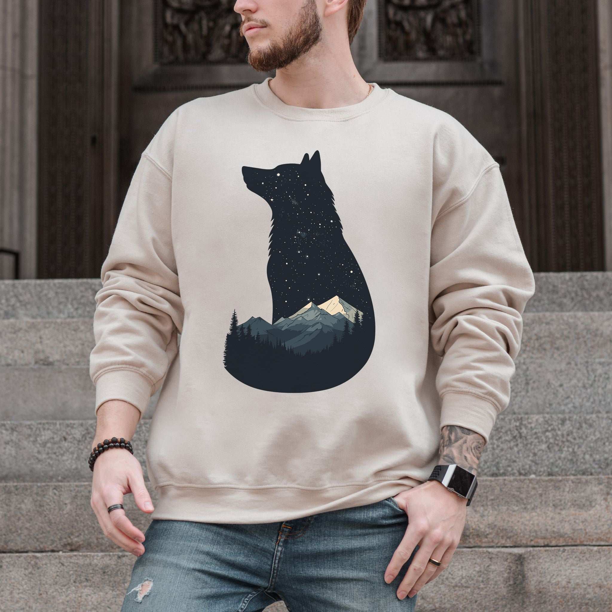 Wolf Silhouette Night Mountain Sweatshirt – Wild & Free Spirit Animal Design