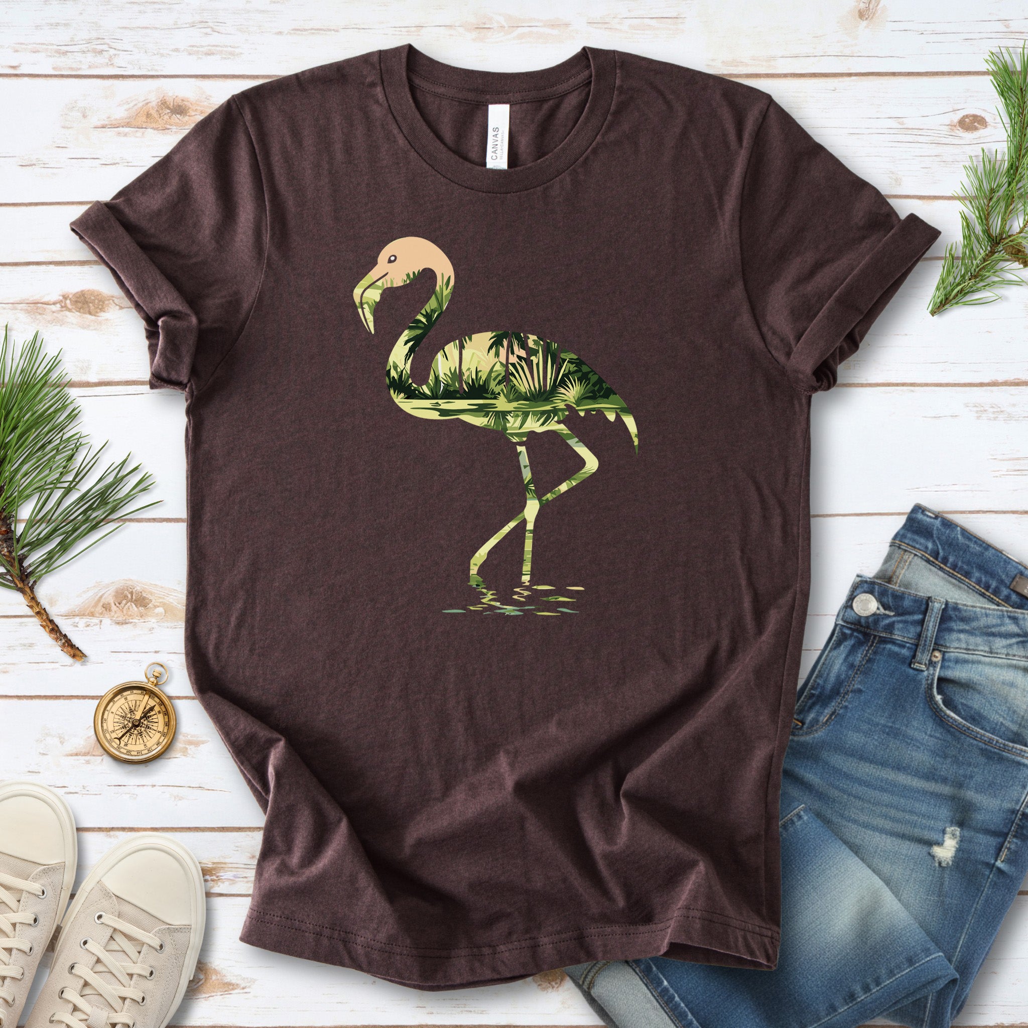 Tropical Flamingo Silhouette T-Shirt – Jungle Vibes Bird Lover Gift