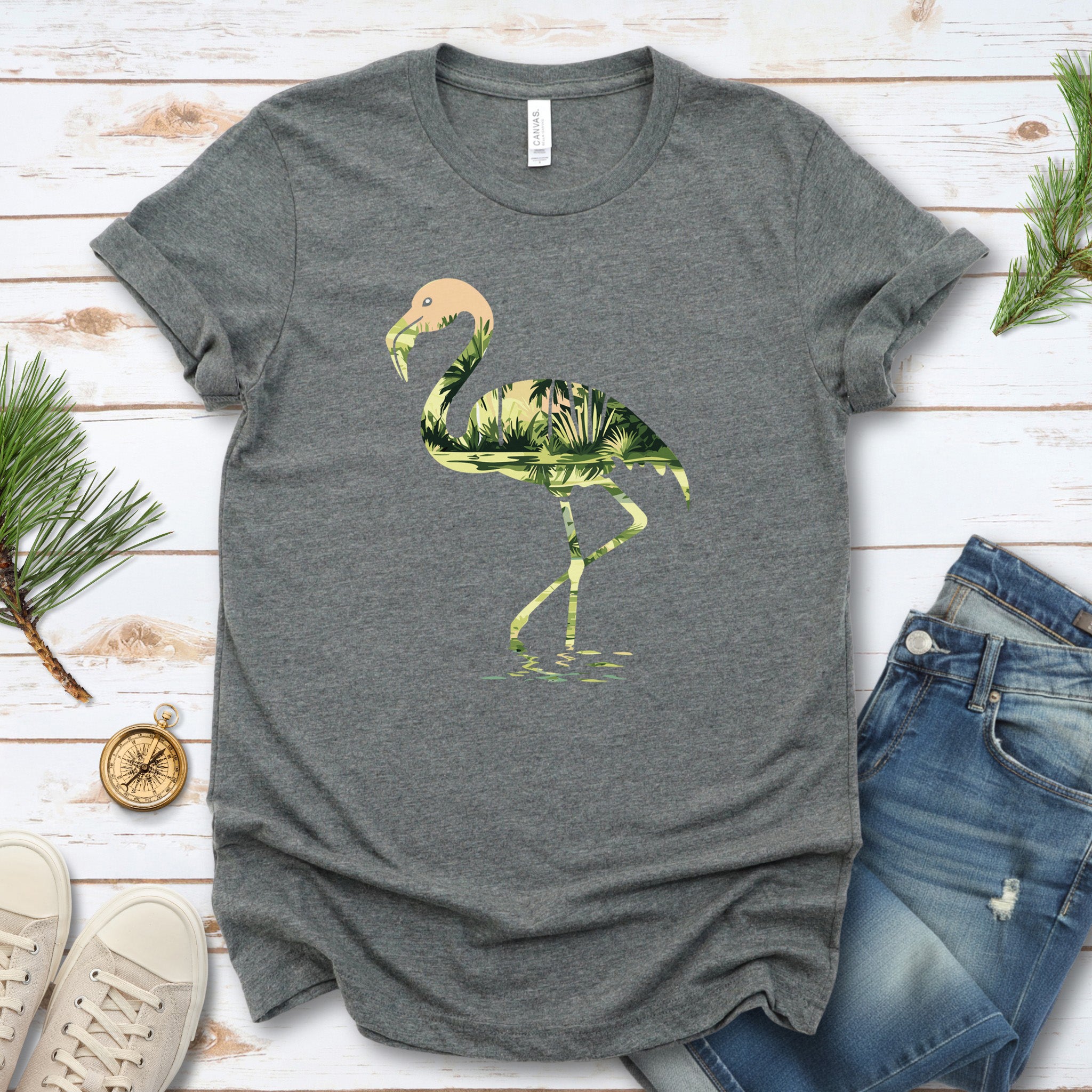 Tropical Flamingo Silhouette T-Shirt – Jungle Vibes Bird Lover Gift