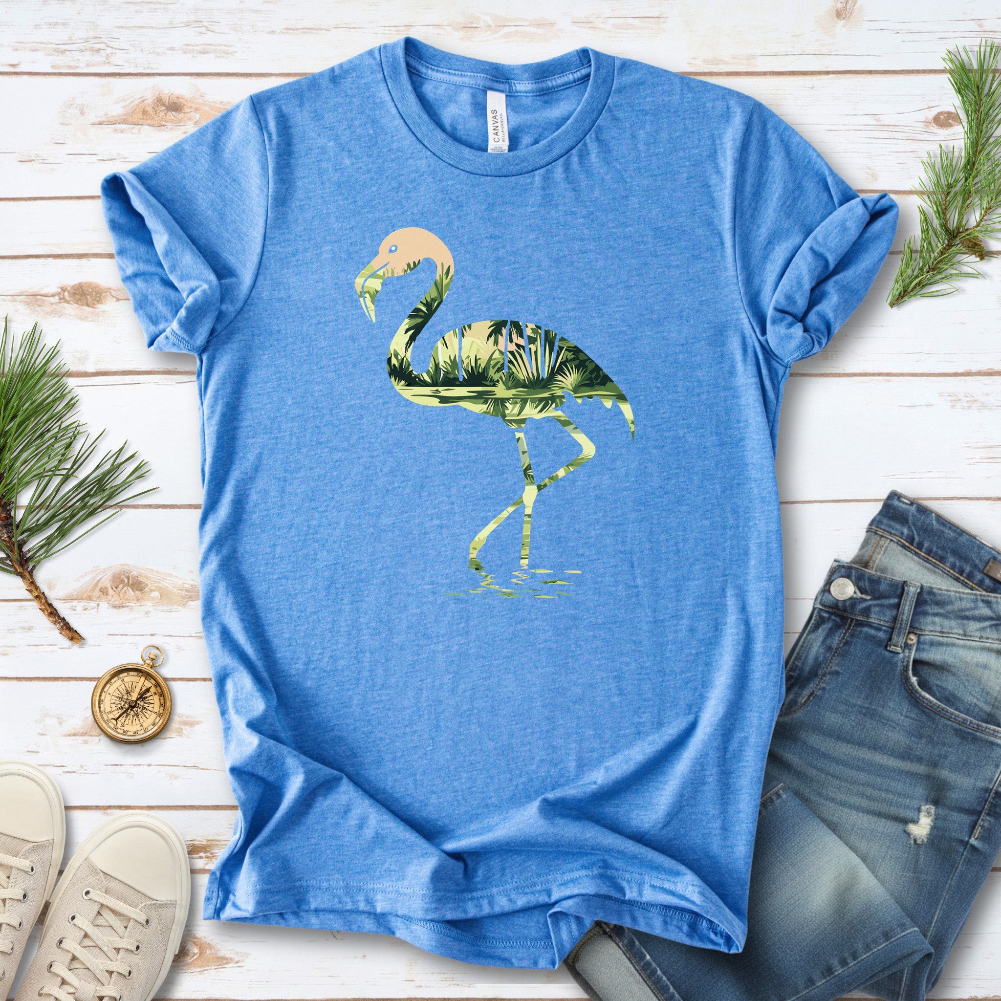 Tropical Flamingo Silhouette T-Shirt – Jungle Vibes Bird Lover Gift