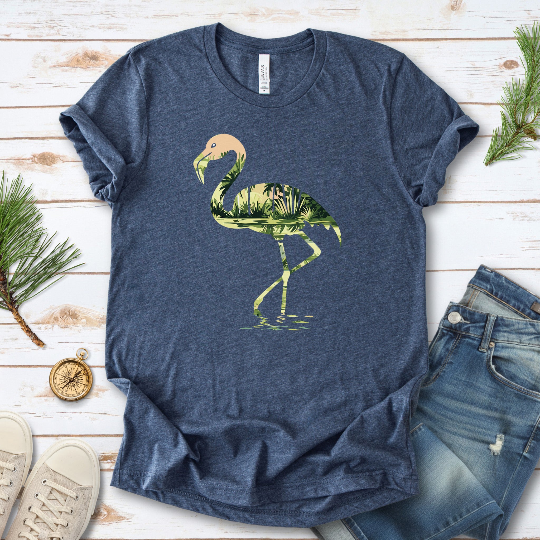 Tropical Flamingo Silhouette T-Shirt – Jungle Vibes Bird Lover Gift