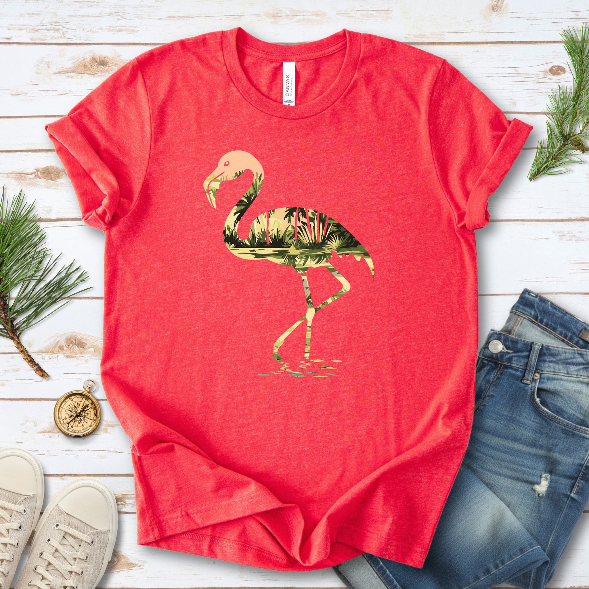 Tropical Flamingo Silhouette T-Shirt – Jungle Vibes Bird Lover Gift