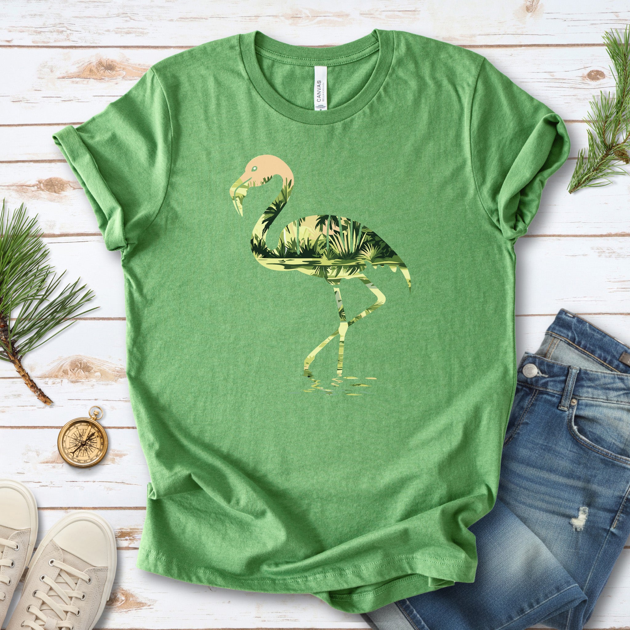 Tropical Flamingo Silhouette T-Shirt – Jungle Vibes Bird Lover Gift