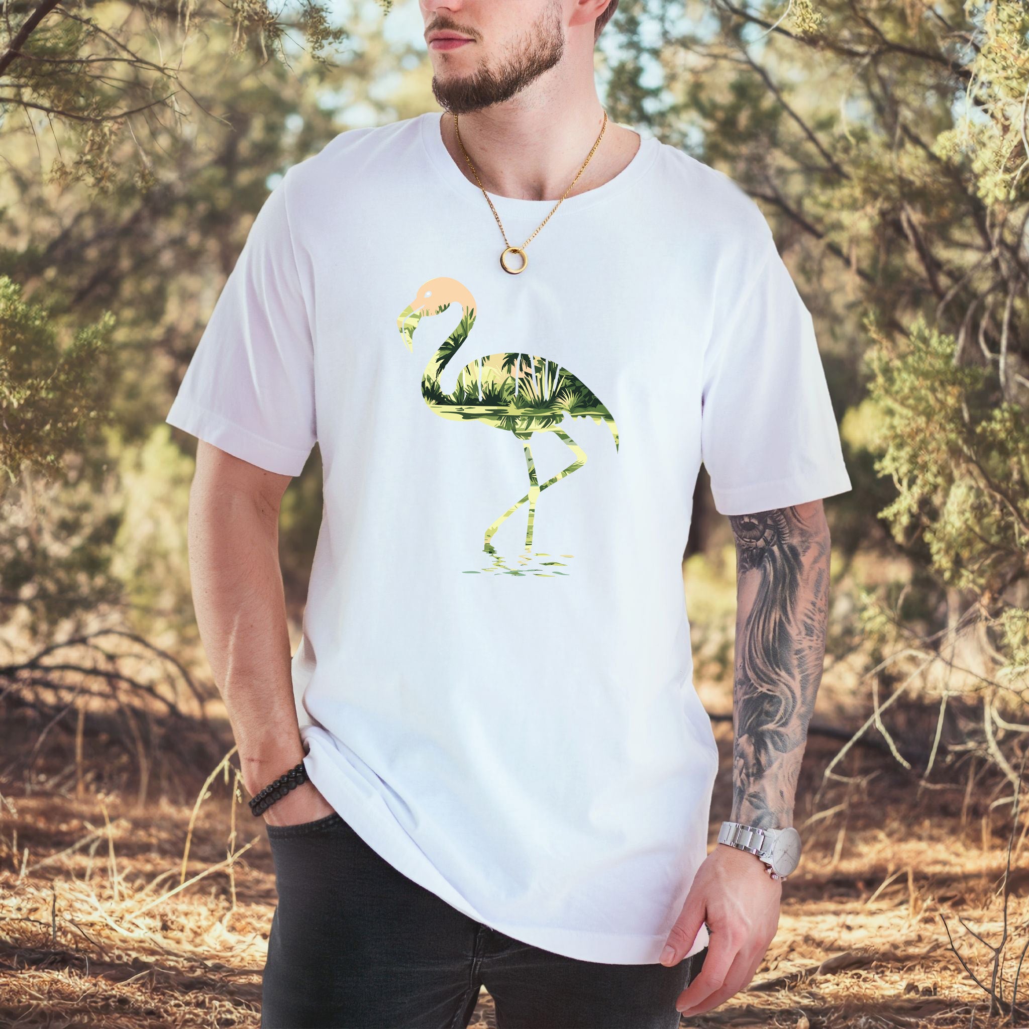 Tropical Flamingo Silhouette T-Shirt – Jungle Vibes Bird Lover Gift