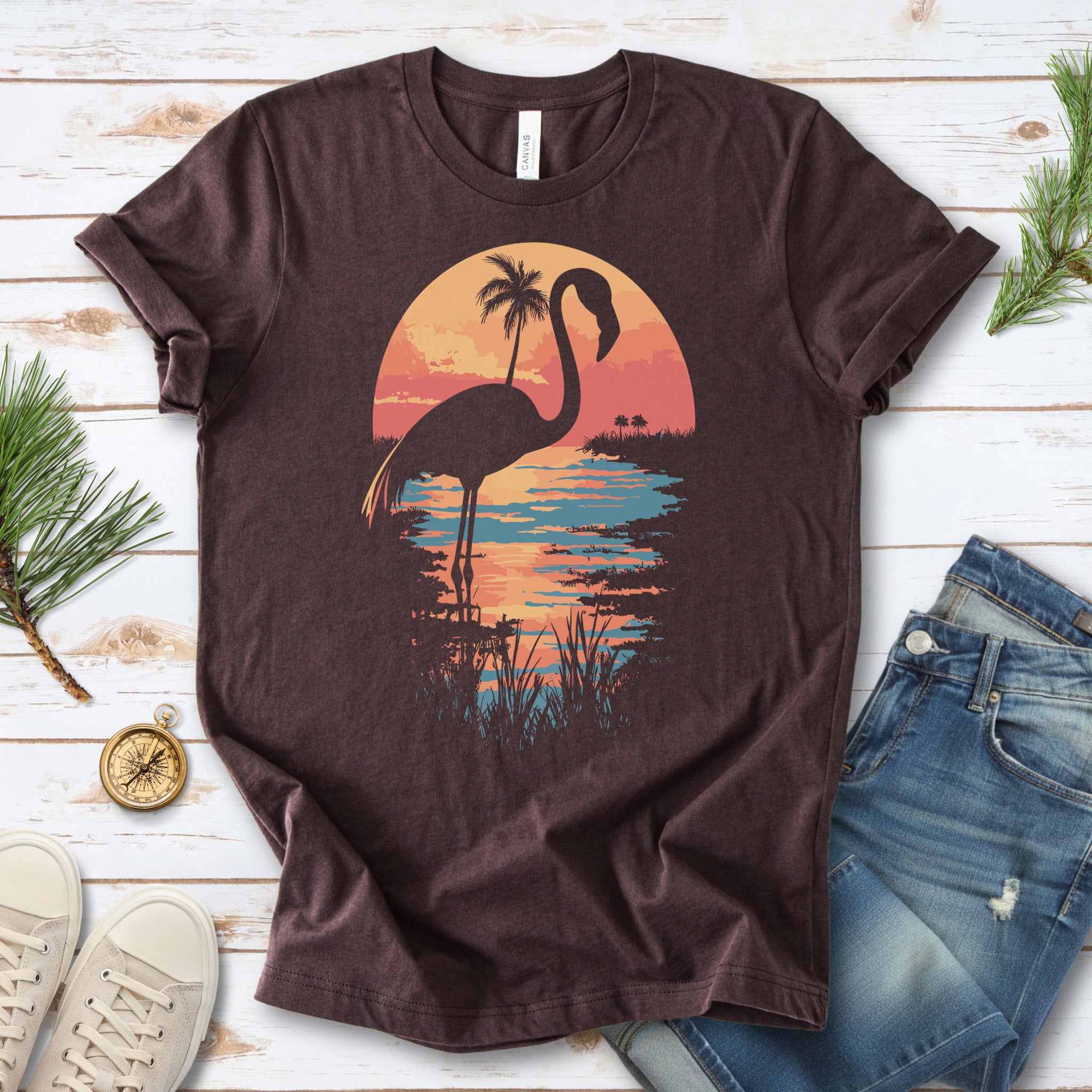 Sunset Flamingo Silhouette T-Shirt