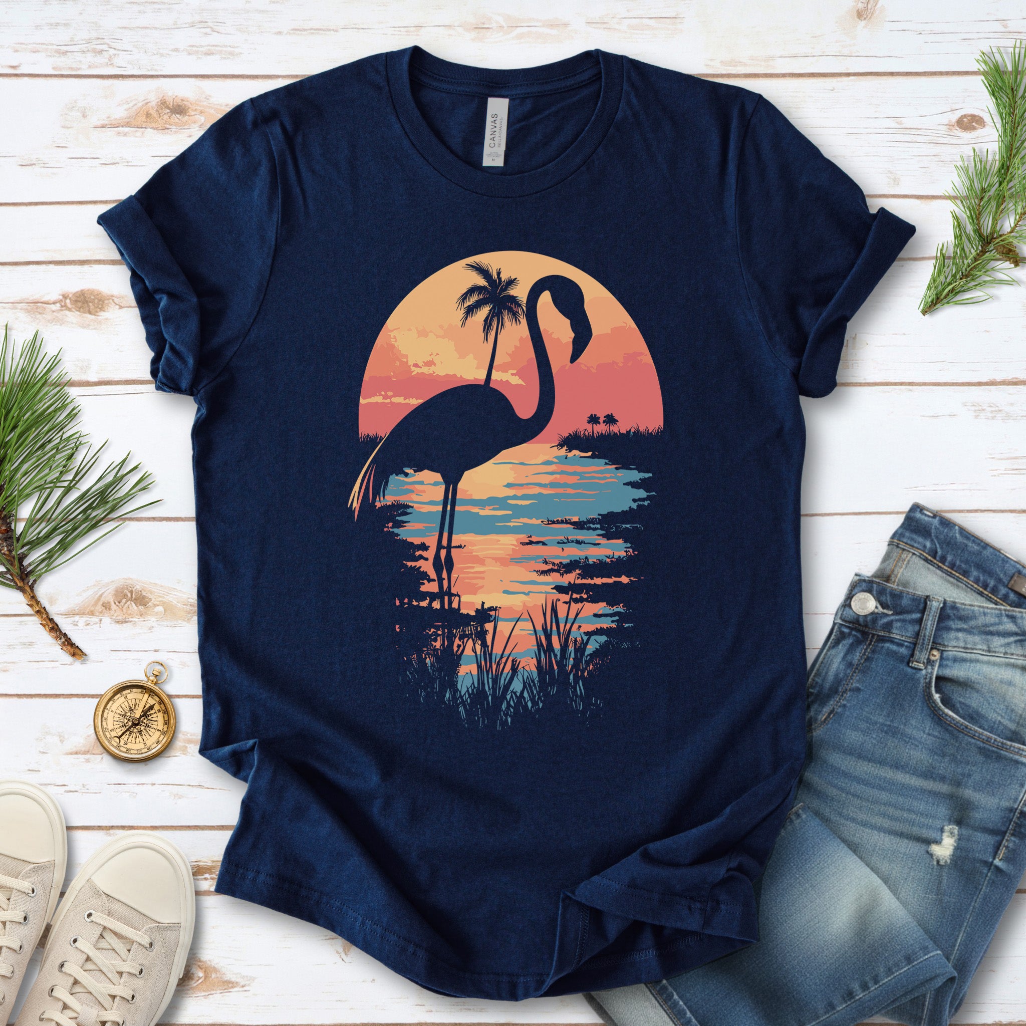 Sunset Flamingo Silhouette T-Shirt