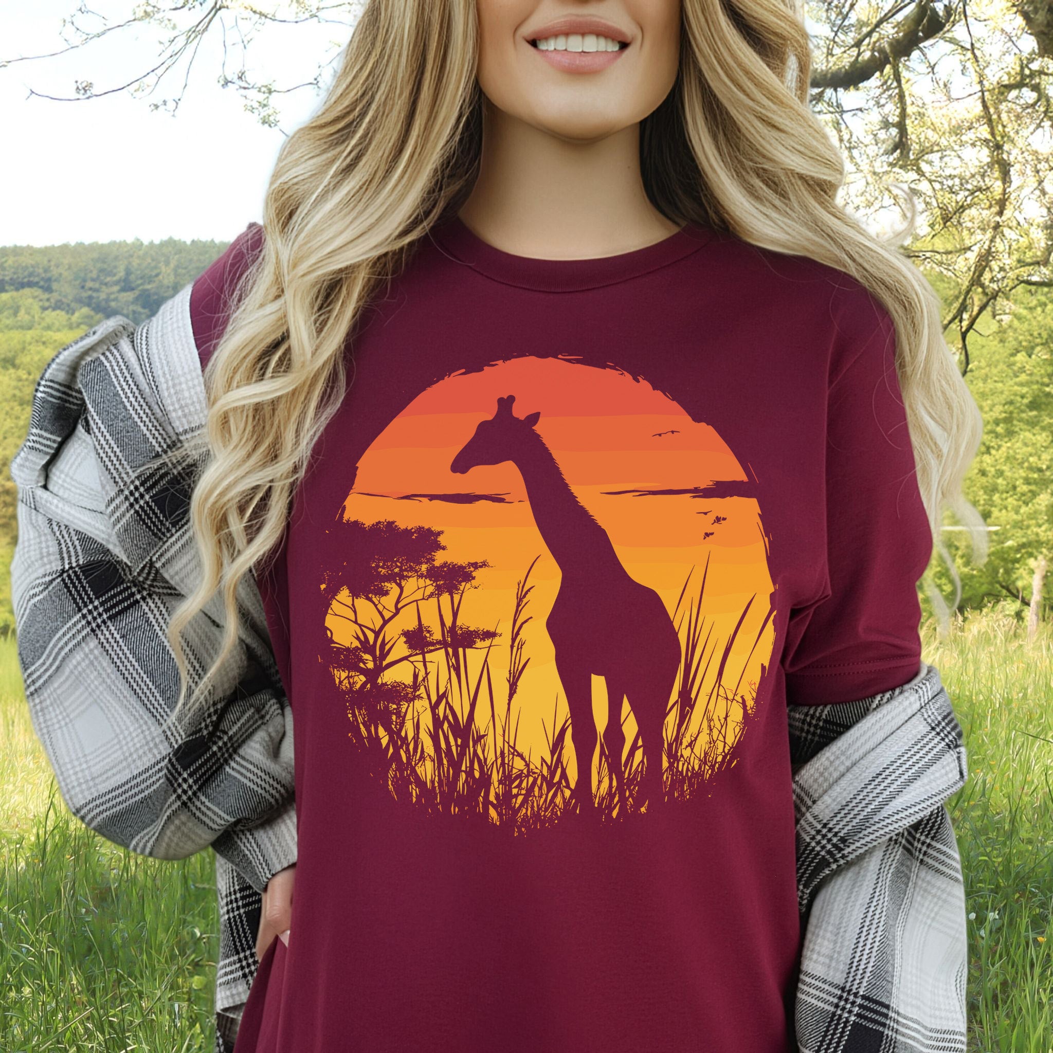 Giraffe Sunset Silhouette T-Shirt – Serene Savannah Safari Vibes