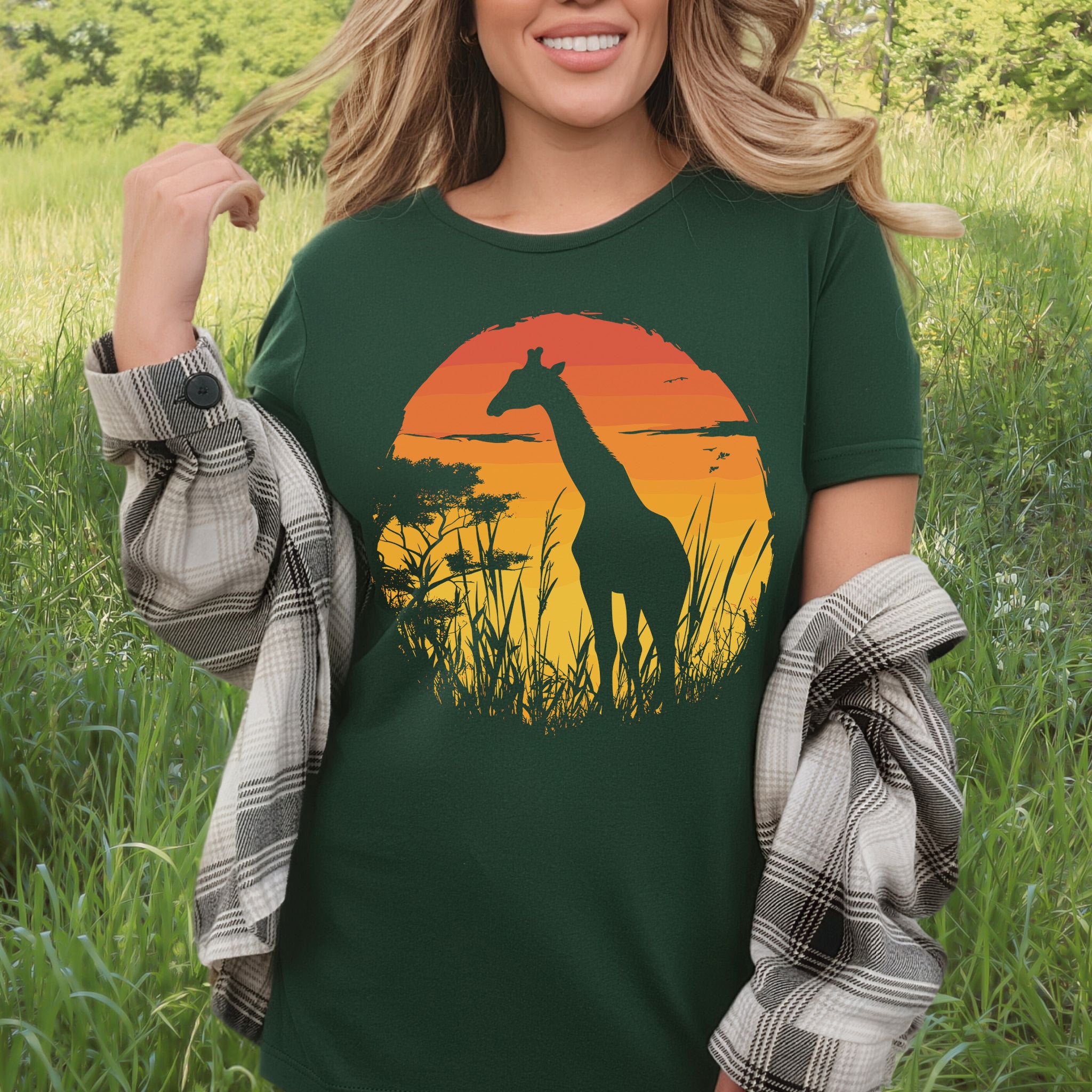 Giraffe Sunset Silhouette T-Shirt – Serene Savannah Safari Vibes