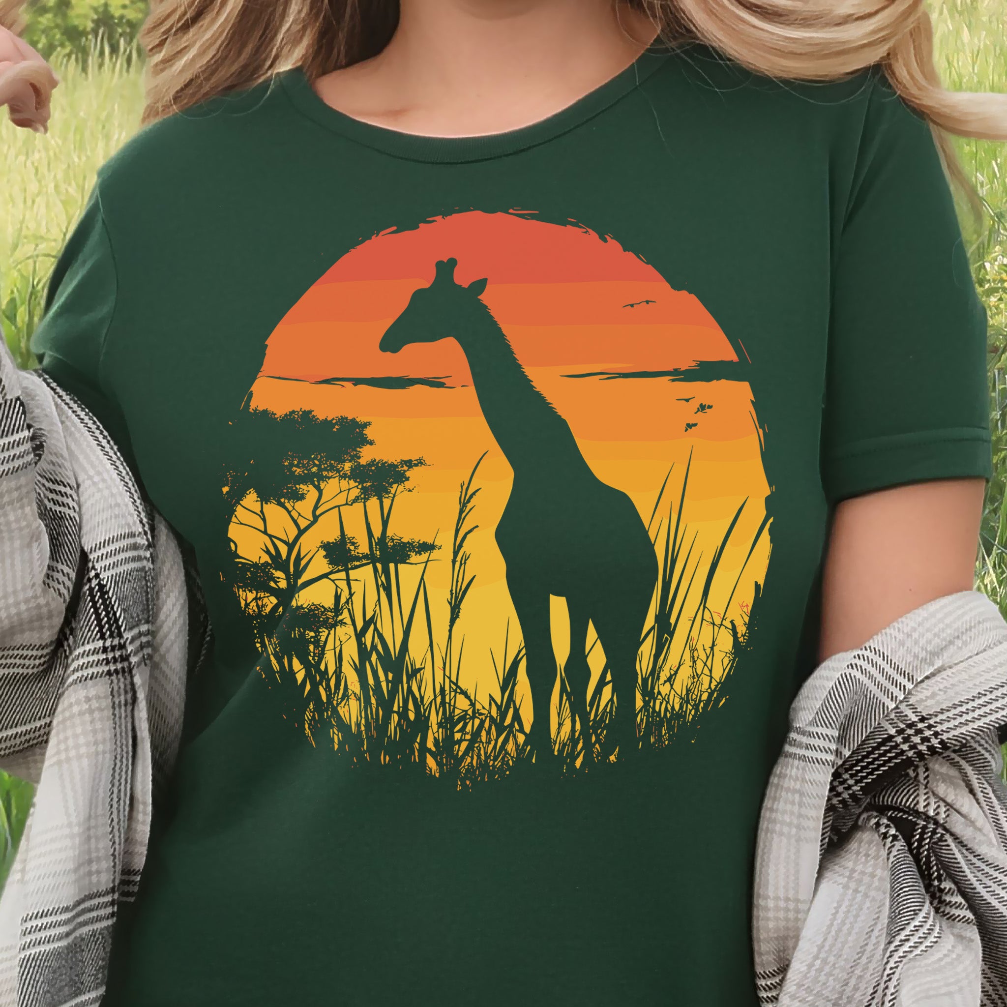 Giraffe Sunset Silhouette T-Shirt – Serene Savannah Safari Vibes
