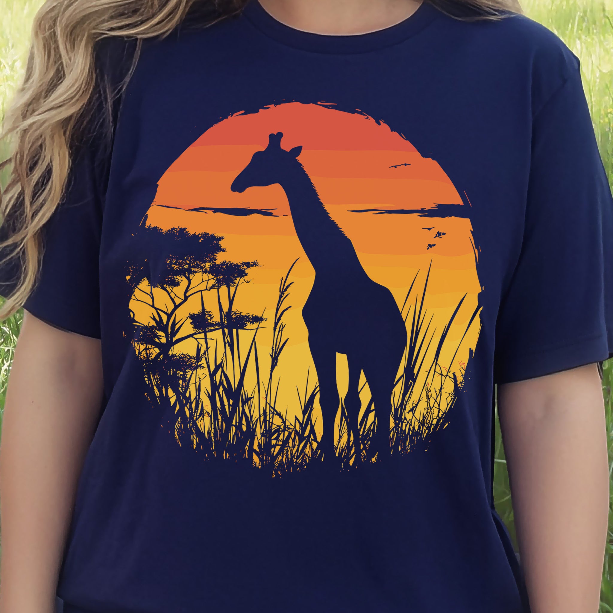Giraffe Sunset Silhouette T-Shirt – Serene Savannah Safari Vibes