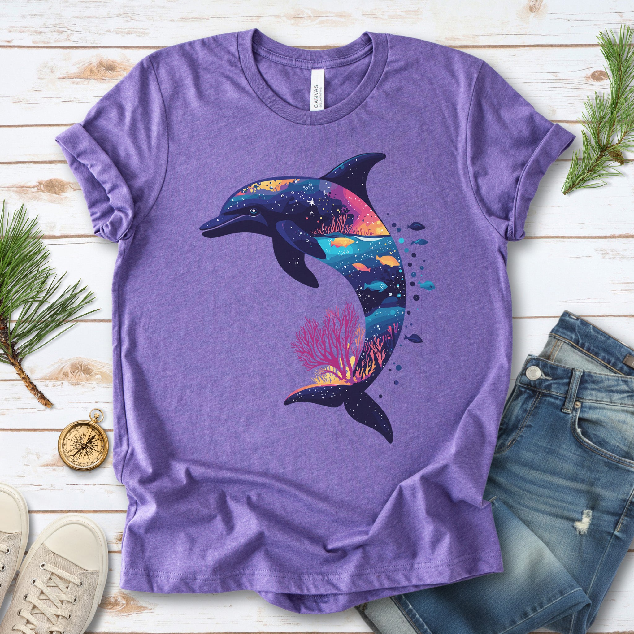 Dolphin Silhouette Coral Reef T-Shirt – Ocean Dreamscape Gift Tee