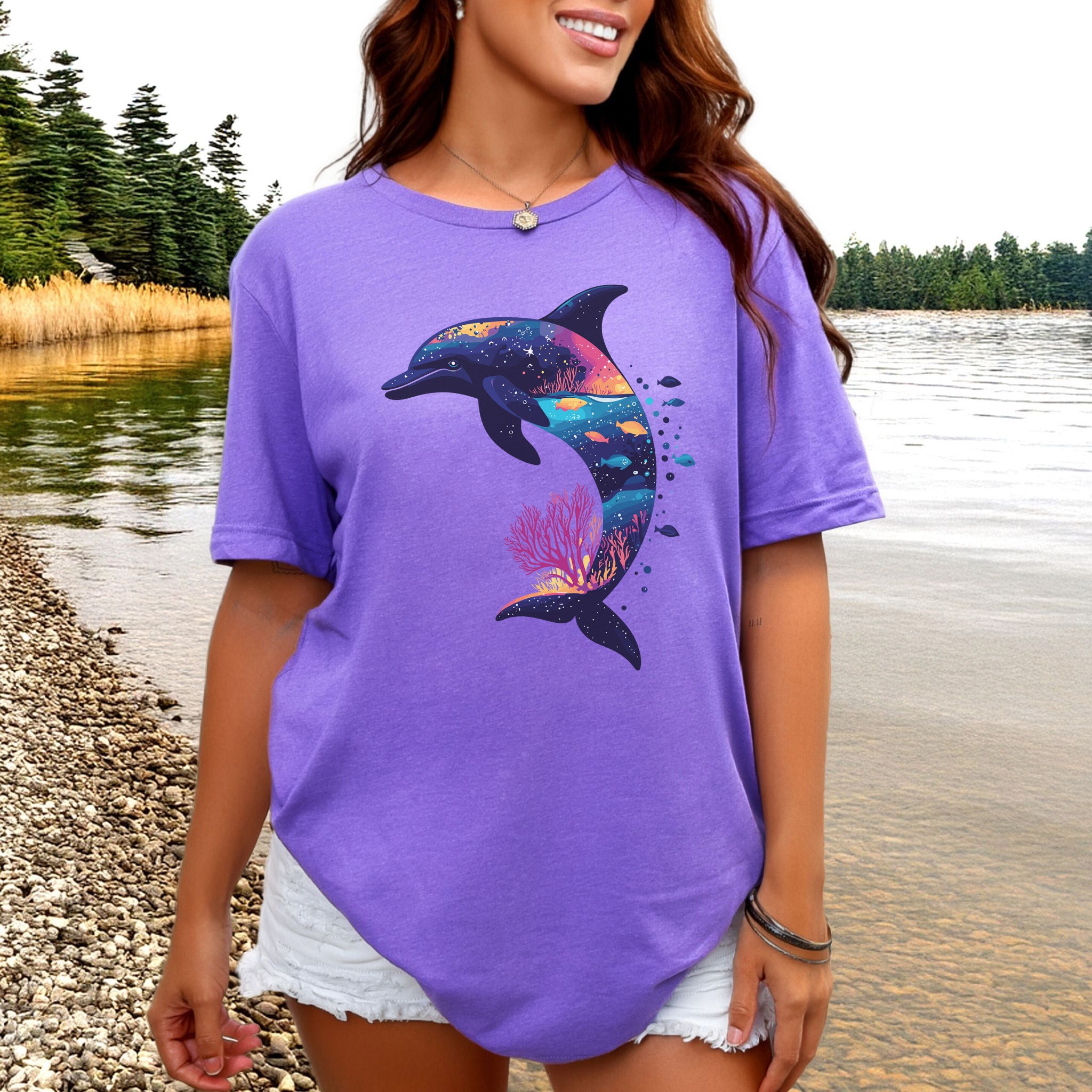 Dolphin Silhouette Coral Reef T-Shirt – Ocean Dreamscape Gift Tee