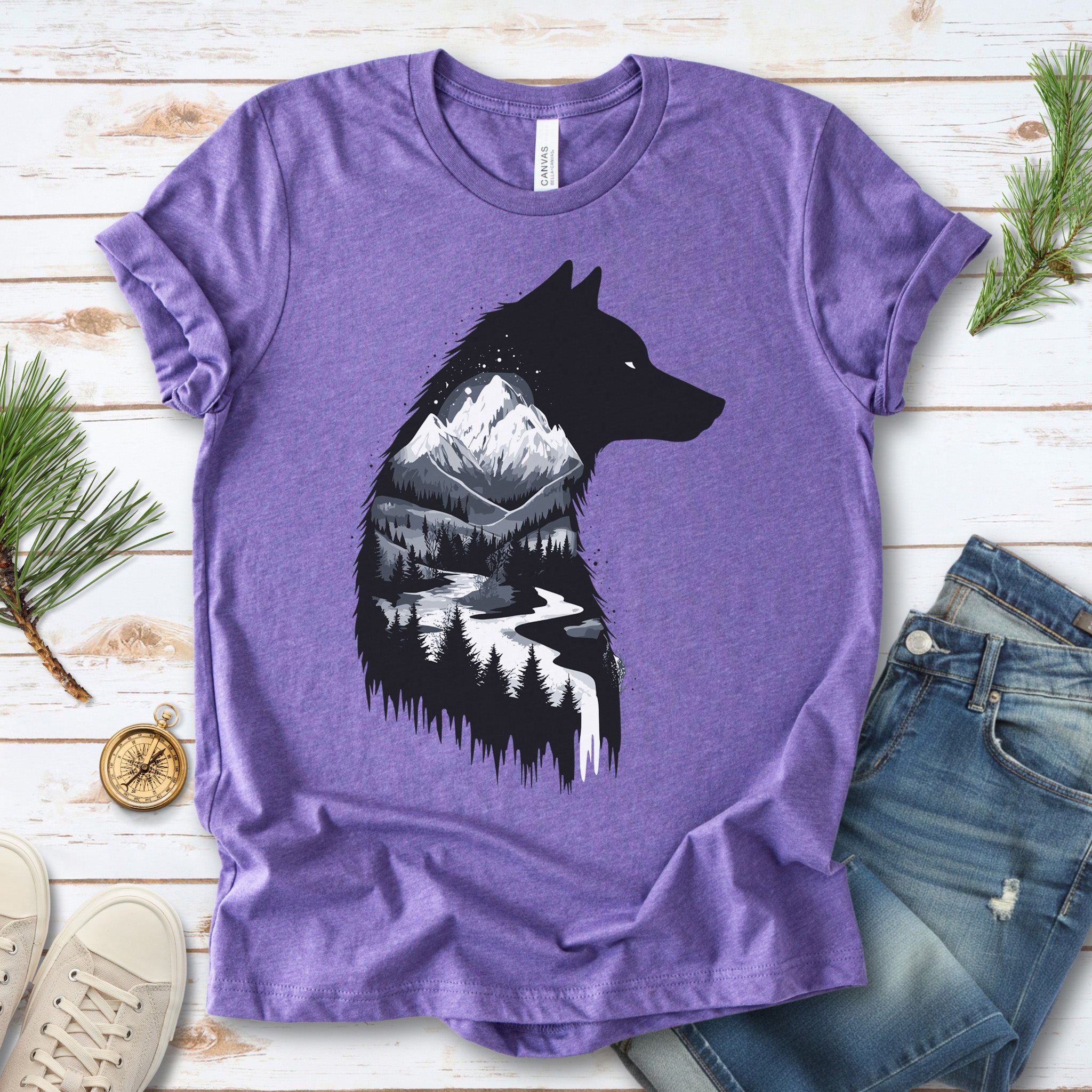 Wolf Mountain Spirit T-Shirt – Dark Forest Falls & Wilderness Soul Tee