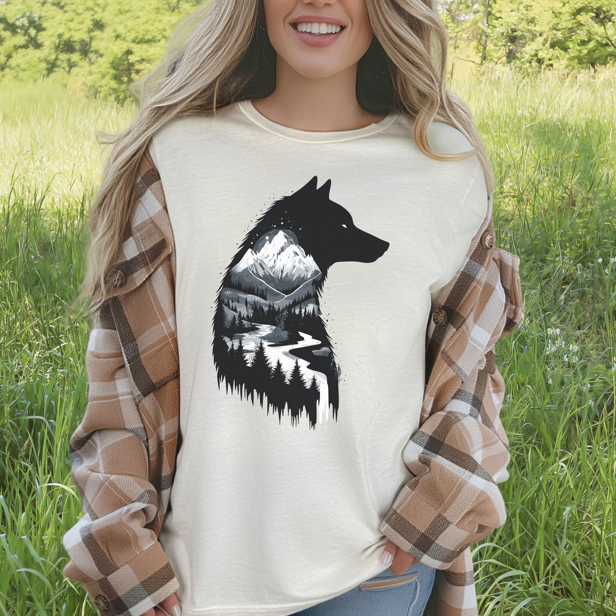 Wolf Mountain Spirit T-Shirt – Dark Forest Falls & Wilderness Soul Tee