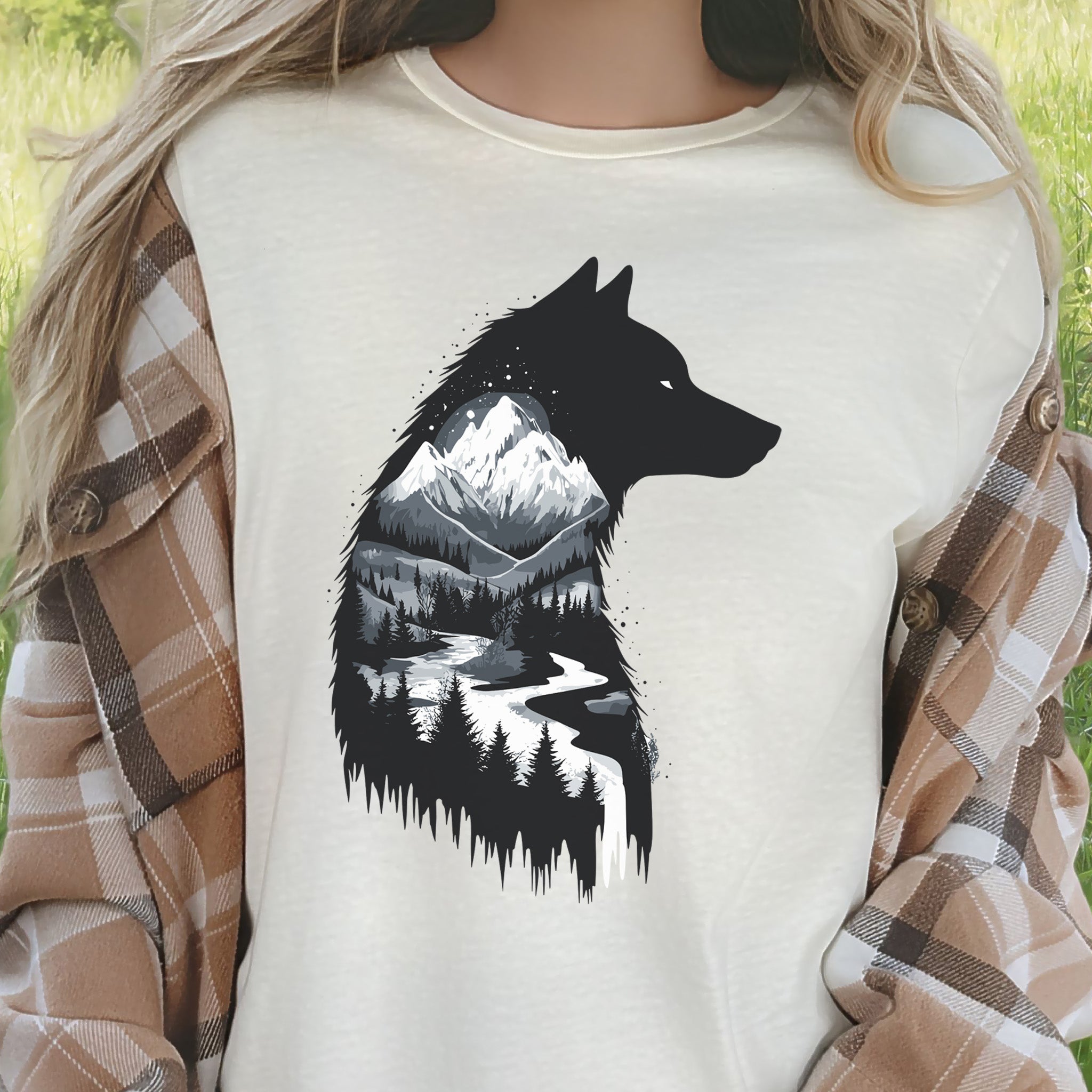 Wolf Mountain Spirit T-Shirt – Dark Forest Falls & Wilderness Soul Tee
