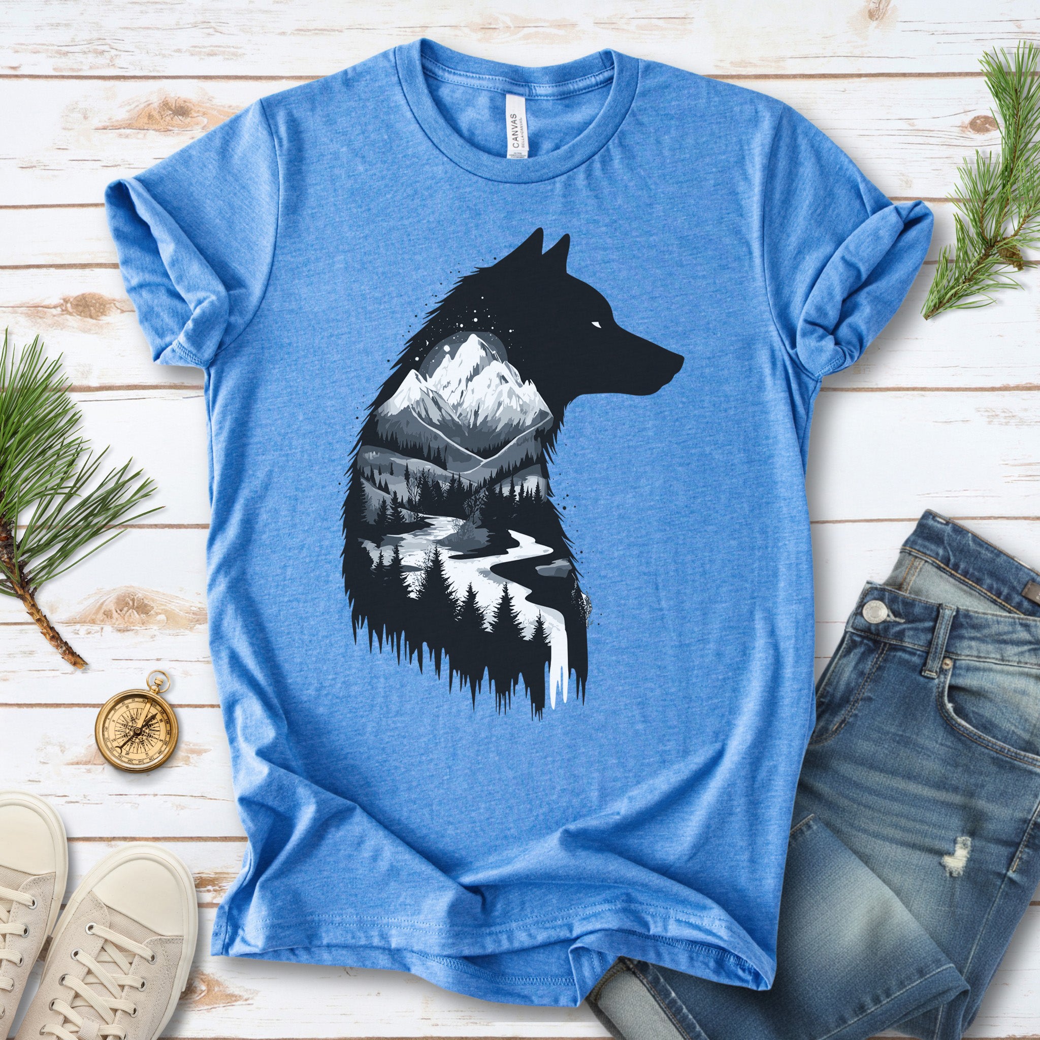 Wolf Mountain Spirit T-Shirt – Dark Forest Falls & Wilderness Soul Tee