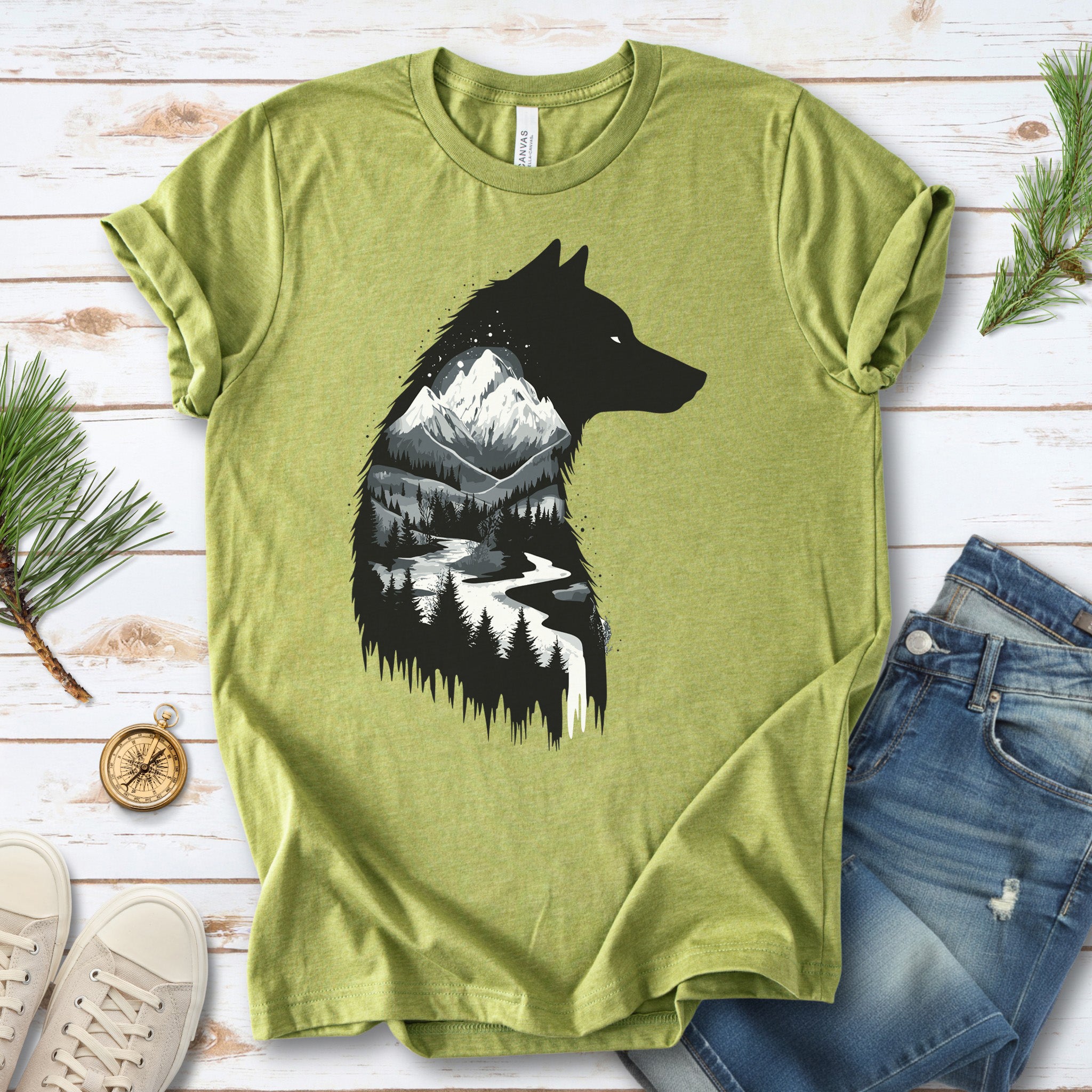 Wolf Mountain Spirit T-Shirt – Dark Forest Falls & Wilderness Soul Tee