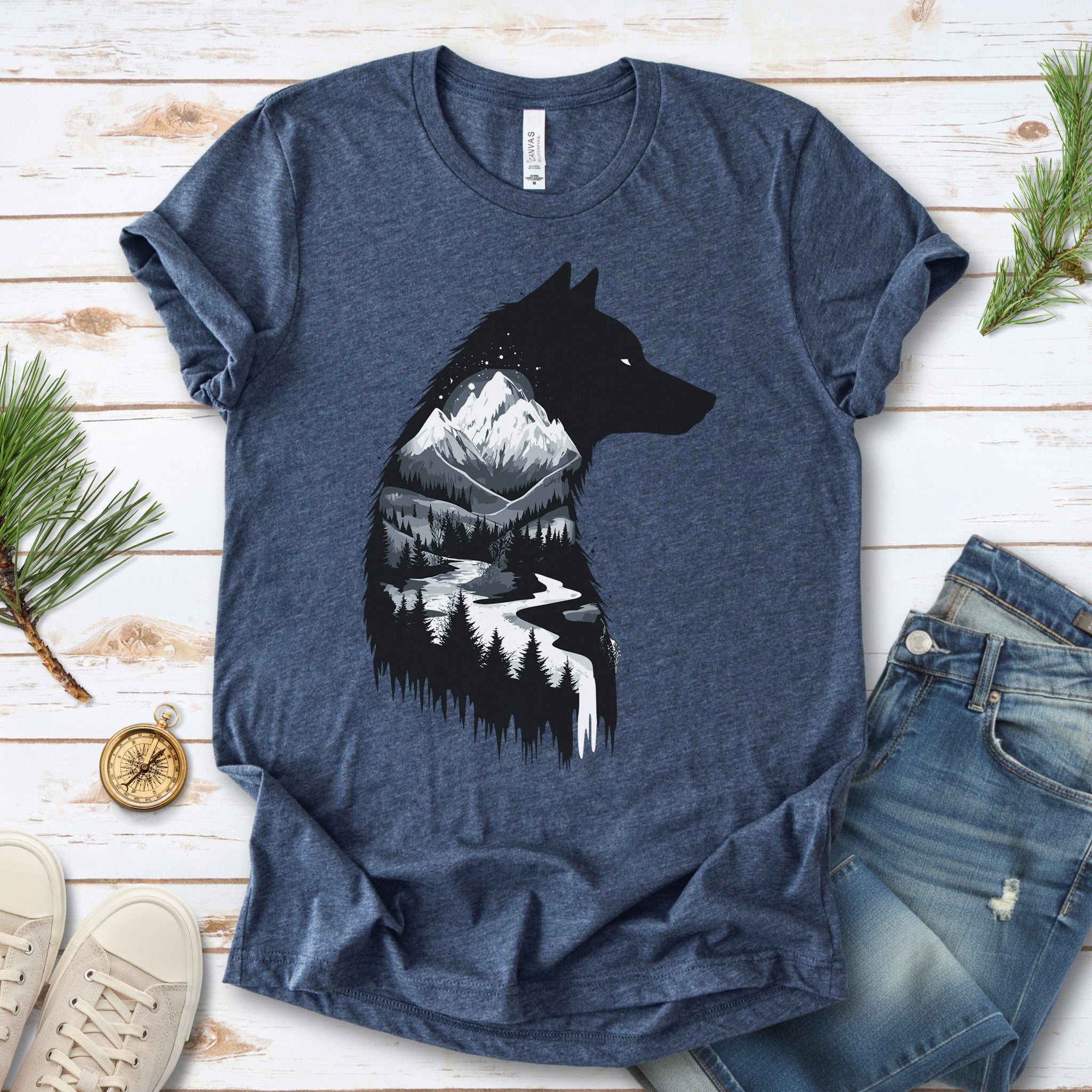 Wolf Mountain Spirit T-Shirt – Dark Forest Falls & Wilderness Soul Tee