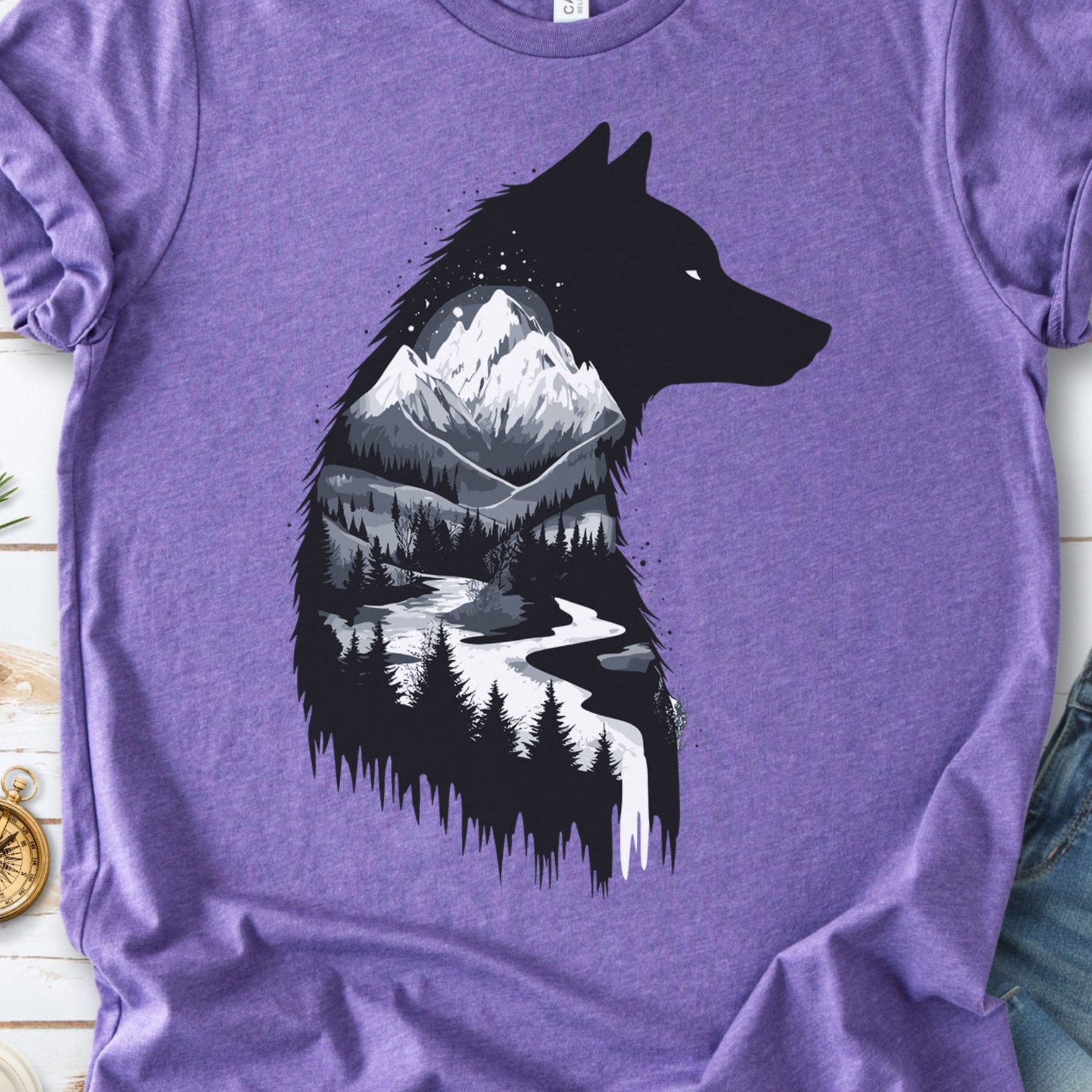 Wolf Mountain Spirit T-Shirt – Dark Forest Falls & Wilderness Soul Tee